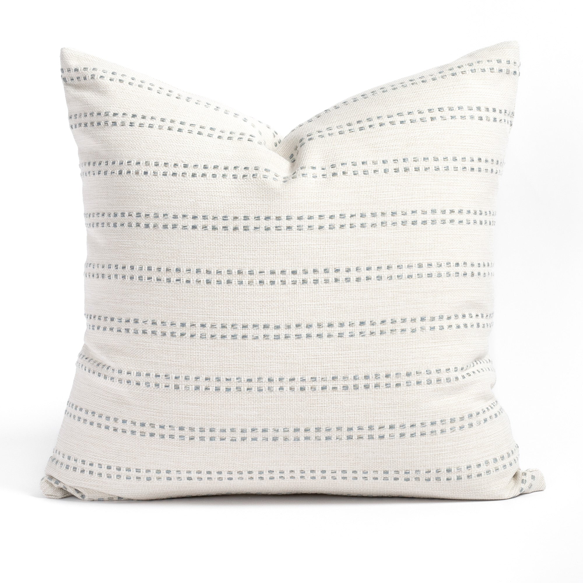 Elodie Stripe 20x20 Decorative Throw Pillow Cover - Sky Blue Cotton Linen Blend Cushion Case for Sofa, Bed, Living Room & Home Decor