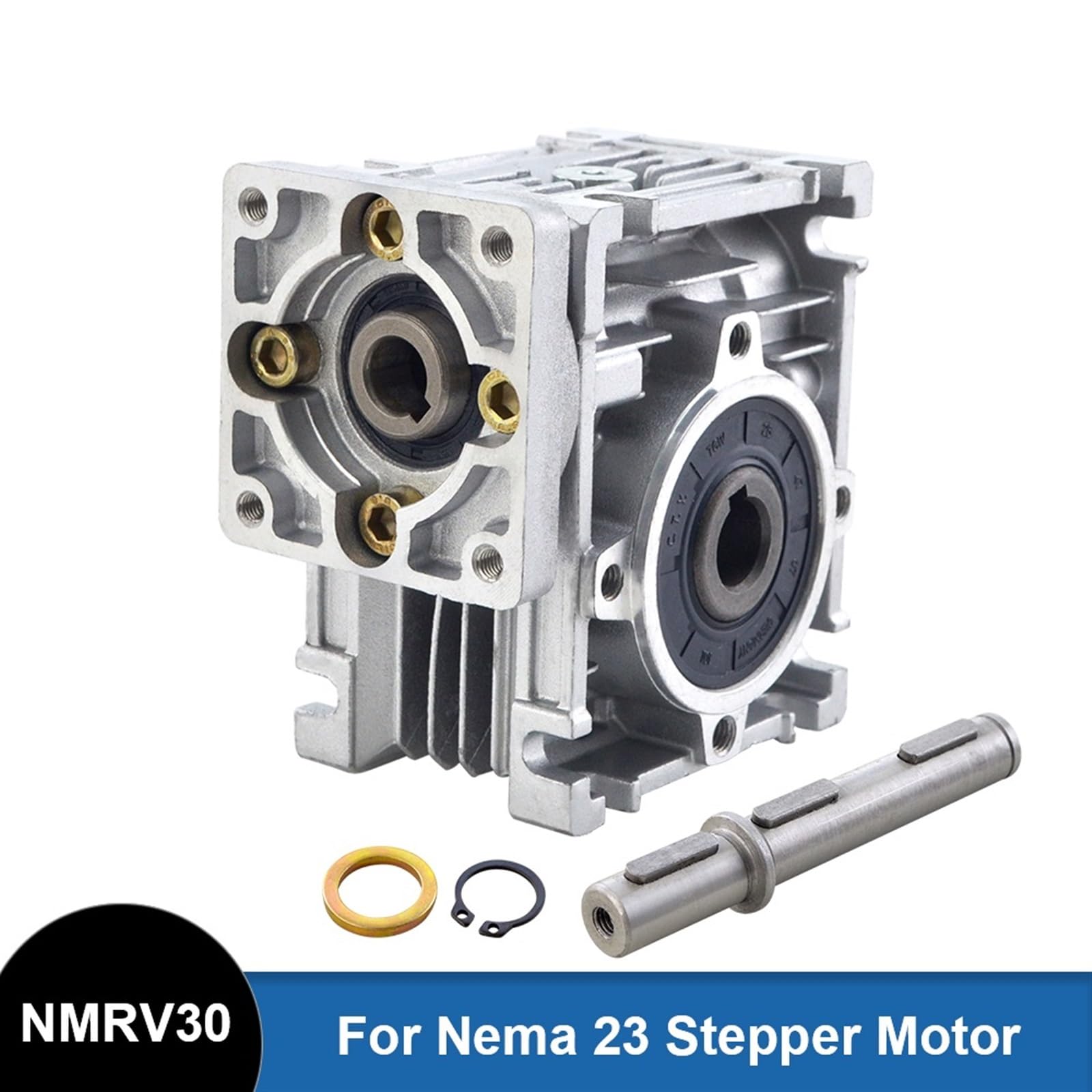 NMRV-030 Worm Gearbox 5:1 to 50:1 Speed Reducer - 9mm Input Shaft with Single Output Shaft - Heavy Duty Electric Motor Speed Reducer for Industrial Machinery, Conveyors, and Automation Equipment (1Pcs)