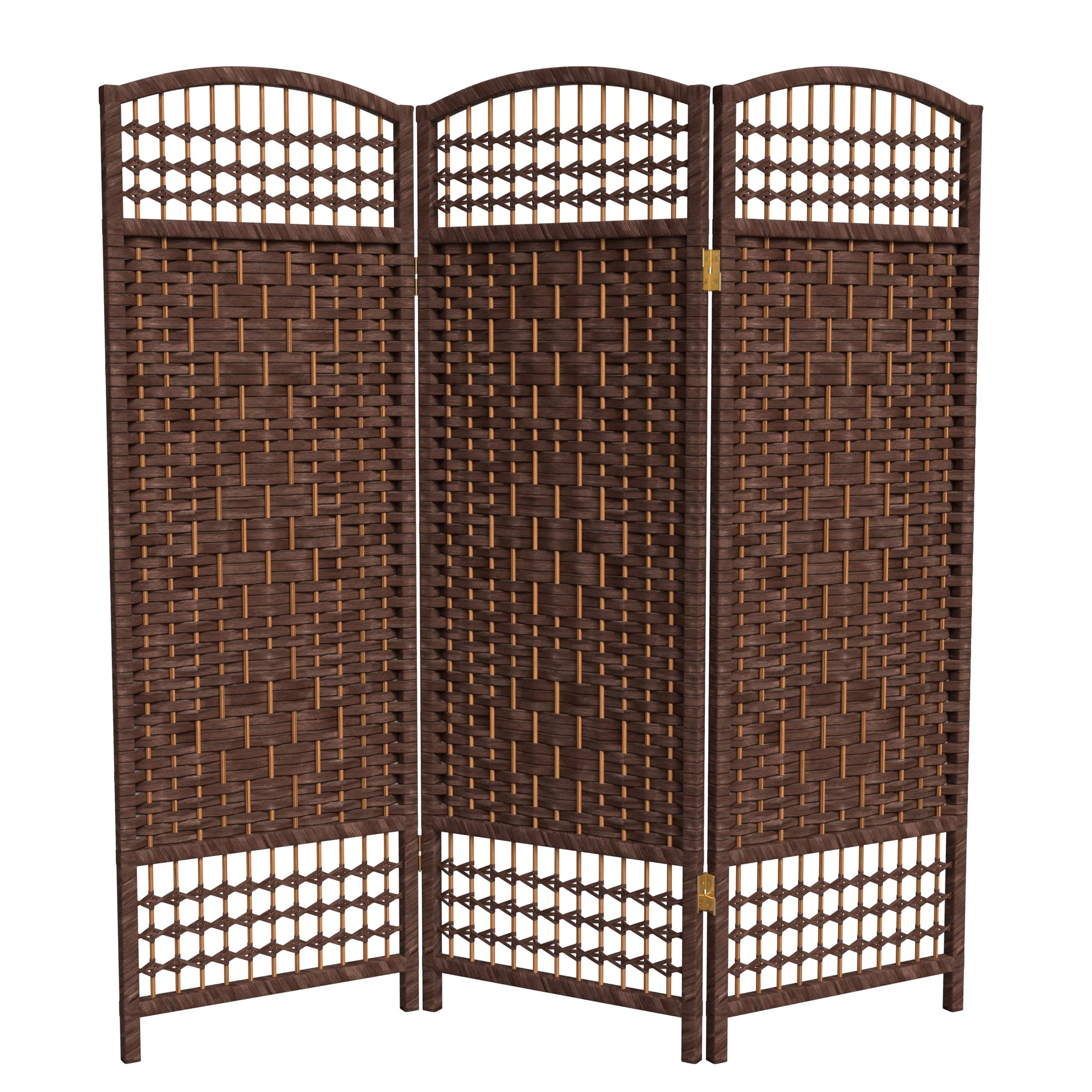 4 ft. Dark Mocha Short Fiber Weave Folding Room Divider - 3 Panel Privacy Screen for Home, Office, or Event Space - Perfect for Partitioning Living Rooms, Bedrooms, and Workspaces