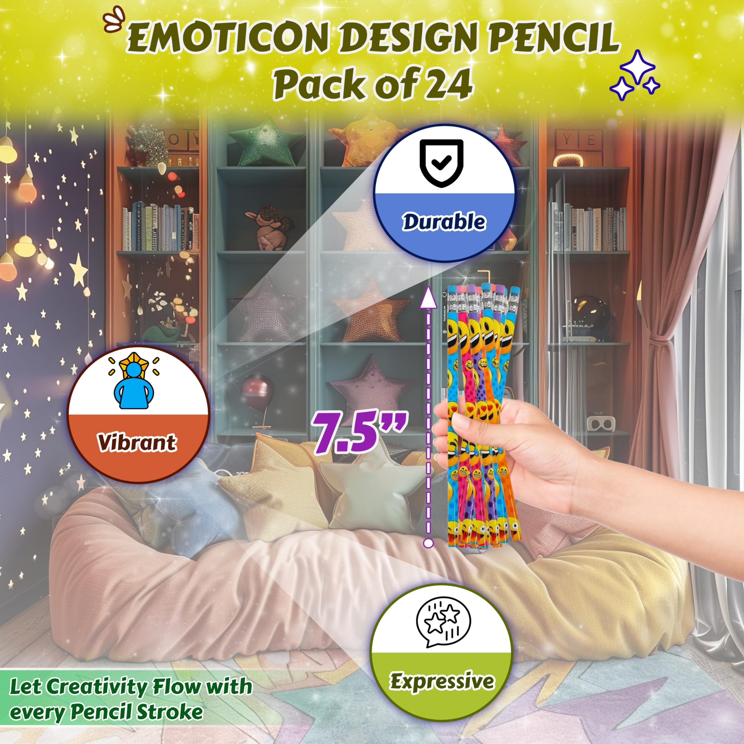 Forest & Twelfth Emoticon Pencils - 24-Pack Funny Face School Supplies for Kids, Perfect as Classroom Rewards, Party Favors & Game Prizes - Great for Back to School, Birthday Gifts & Creative Learning Activities