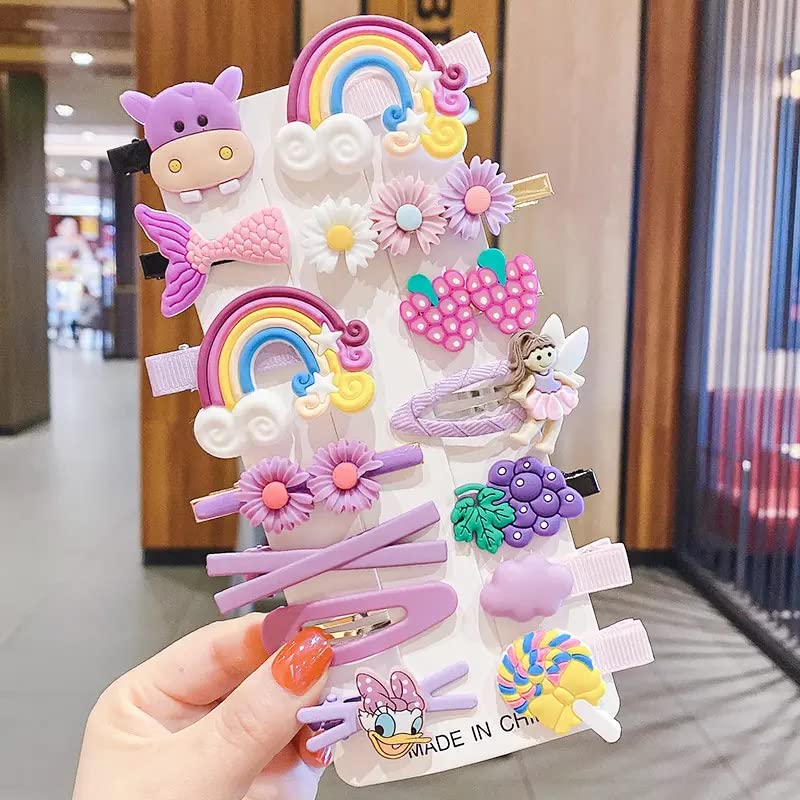 Unicorn Ice Cream Hair Clips Set for Girls - 14 Pcs Korean Hair Accessories for Toddler & Kids - Party & Daily Use
