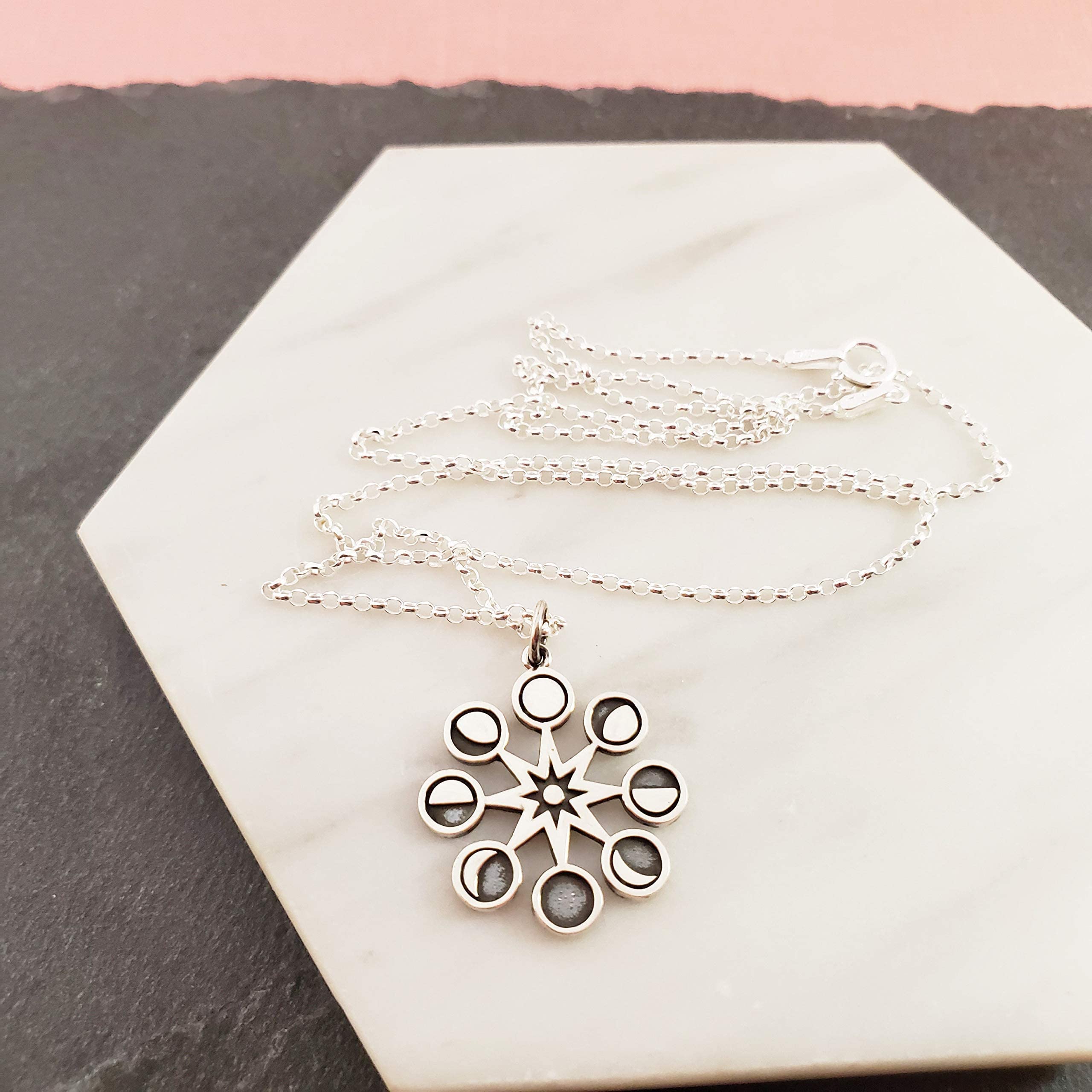 Moon Phases Charm Necklace - Dainty Sterling Silver Jewelry for Women, Elegant Celestial Pendant Necklace - Perfect Gift for Birthday, Anniversary & Everyday Wear