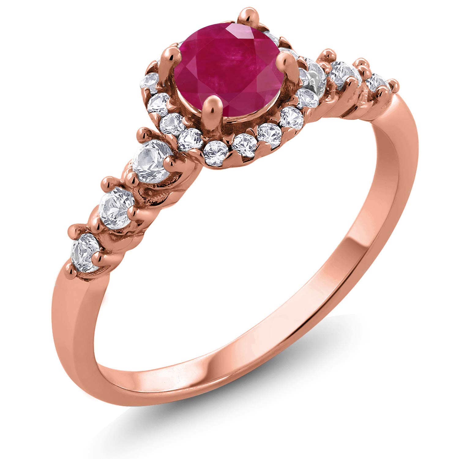 0.97Ct Natural Round Red Ruby & White Topaz 18K Rose Gold Plated Sterling Silver Ring for Women - Elegant Jewelry Gift for Anniversary, Valentine's Day & Special Occasions