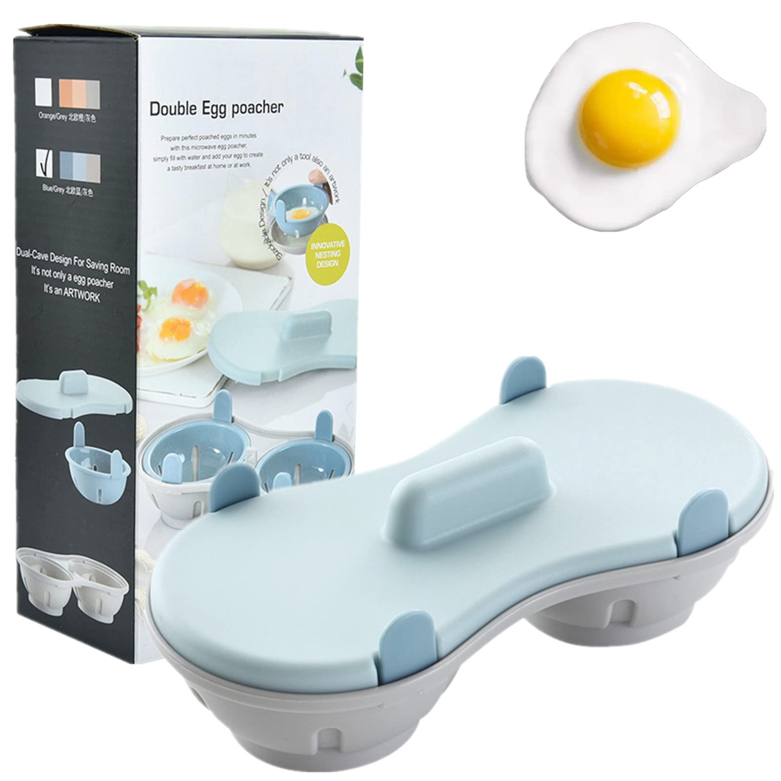 Microwave Egg Poacher Set - 2 Cavity Silicone Egg Boiler for Perfect Poached & Boiled Eggs | BPA-Free, Dishwasher Safe Kitchen Cooking Tool | Ideal for Breakfast, Meal Prep & Keto Diet (Blue)
