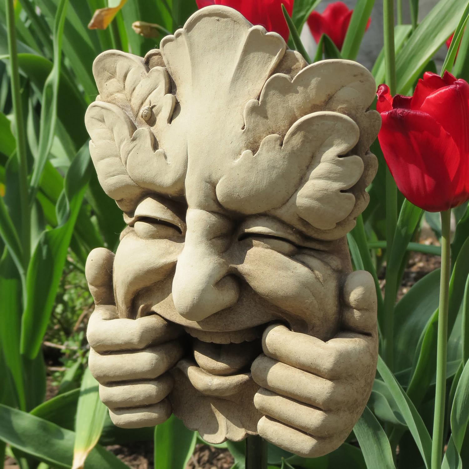 Whimsical Green Man Plaque - Handmade Stone Garden Sculpture for Home & Outdoor Decor | Perfect for Fairy Gardens, Patios, and Landscape Art