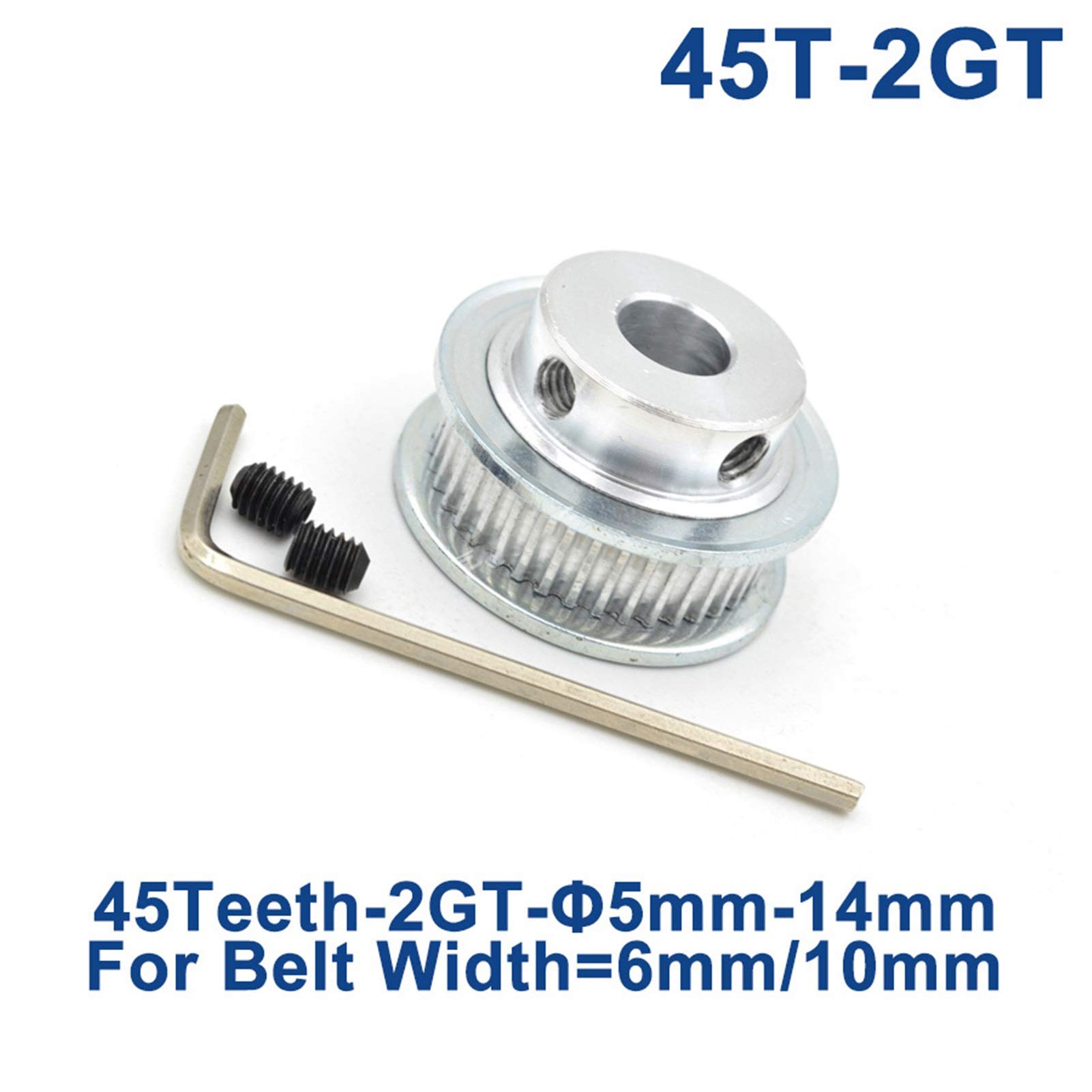 Pnloog GT2 Timing Pulley 45 Teeth (45T) - 2GT Synchronous Belt Pulley with 5/6/6.35/7/8/10/12/14mm Bore Options - Compatible with 6mm & 10mm Width Open Belts - Perfect for 3D Printers, CNC Machines, and Industrial Automation Systems