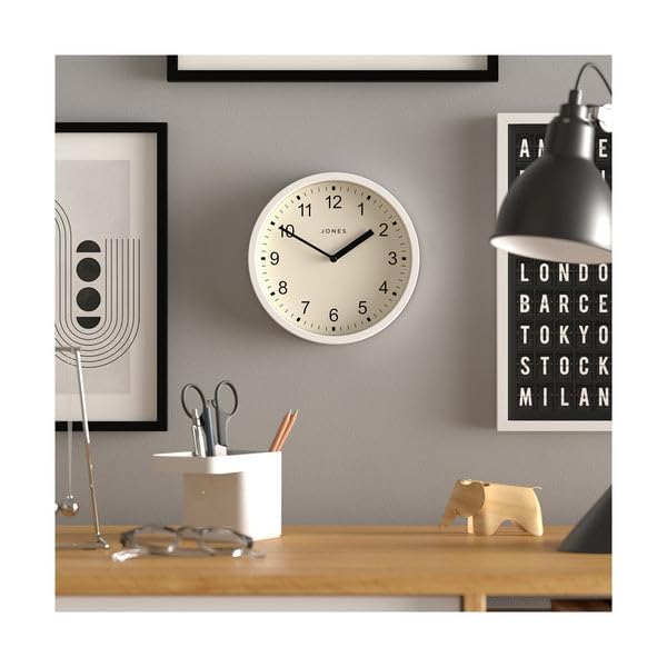JONES CLOCKS® The Spin - 8 Inch Round Wall Clock for Kitchen, Living Room & Office | Modern White Decorative Home Accessories | Perfect for Home Decor, Gifts & Interior Design