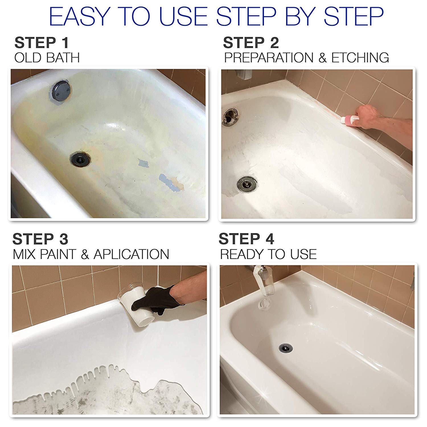Odorless Bathtub Refinishing Kit – Durable Self-Leveling Epoxy for DIY Reglazing – Works on Porcelain, Fiberglass, Enamel, Acrylic & Cast Iron Tubs – 2.7kg (6 lbs) – Made in USA – Perfect for Bathroom Renovation & Tub Restoration Projects