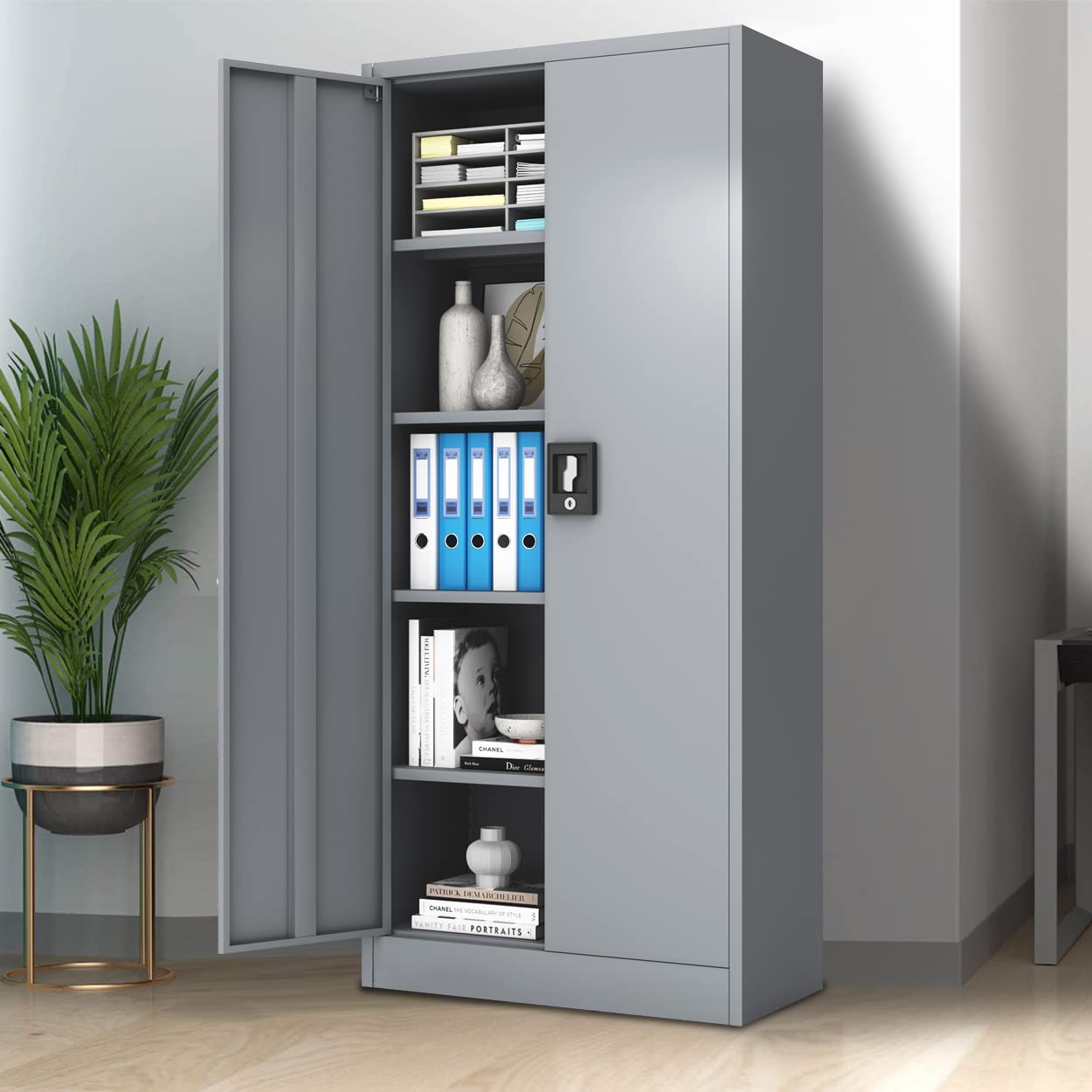 Heavy Duty Metal Storage Cabinet with Lock - 2 Door Steel File Cabinet with 4 Adjustable Shelves (70.8 Inch) for Home Office, Garage & Workshop Organization - Secure Document & Tool Storage Solution