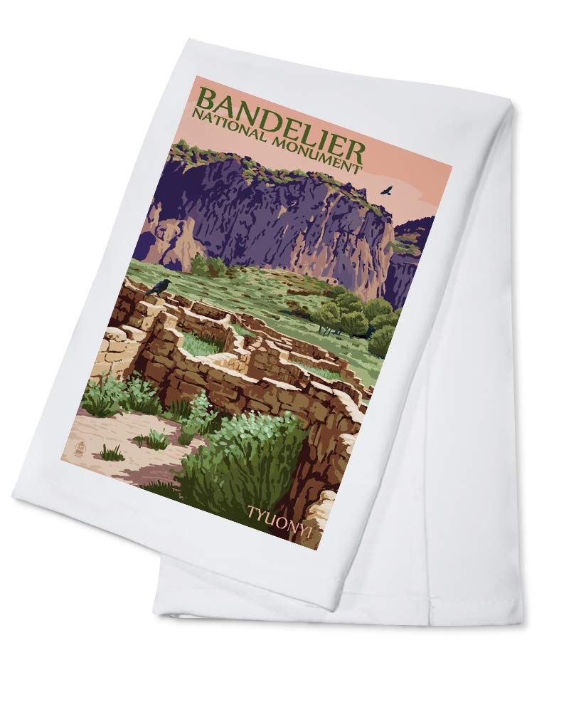 100% Cotton Tea Towel - Decorative Hand Towel for Kitchen & Home | Bandelier National Monument New Mexico Tyuonyi Design | Perfect for Dish Drying, Decor & Gifts