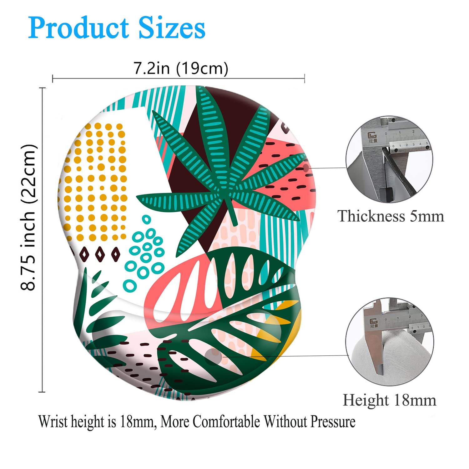 Ergonomic Mouse Pad with Wrist Support - Pain Relief Comfort Wrist Rest Pad for Gaming, Office & Home Use - Non-Slip PU Base - Coconut Leaves Design - Perfect for Long Work Hours, PC Gaming & Travel