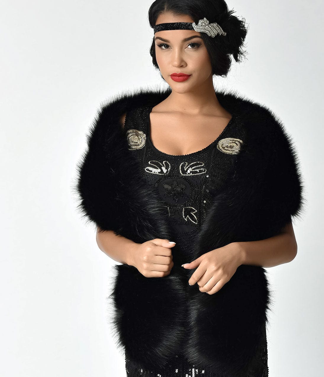 Vintage Black Faux Fur Stole Shawl - Elegant Winter Wrap for Women - Perfect for Weddings, Parties & Cold Weather Fashion