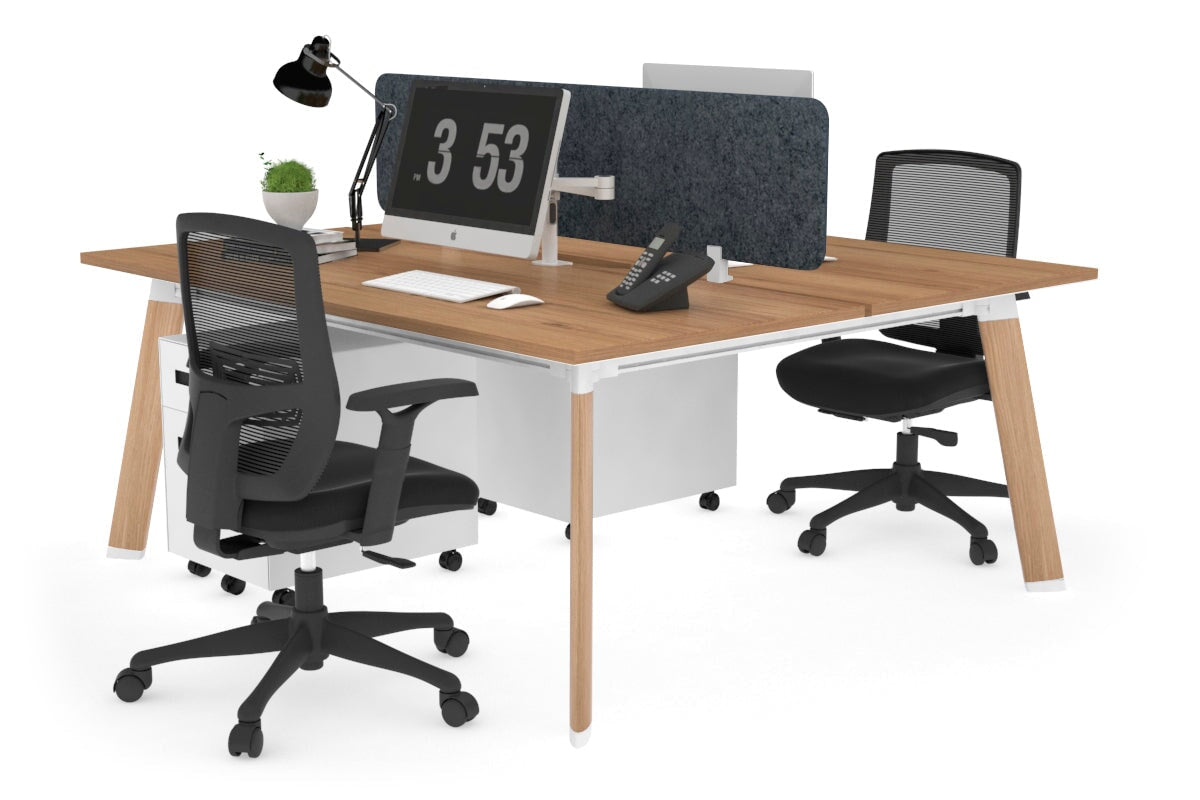 2 Person Workstation with Wood Imprint Frame - 1400L x 800W Switch Desk with Cable Management Scallop | Perfect for Office, Home Office & Coworking Spaces