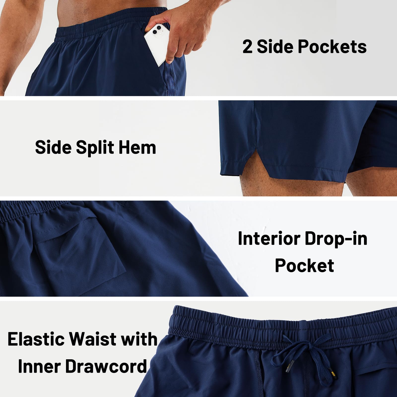 MIER Men's 5 Inch Athletic Shorts - Lightweight Running & Gym Workout Shorts with Zipper Pockets (2 Pack) - Perfect for Jogging, Training & Outdoor Activities