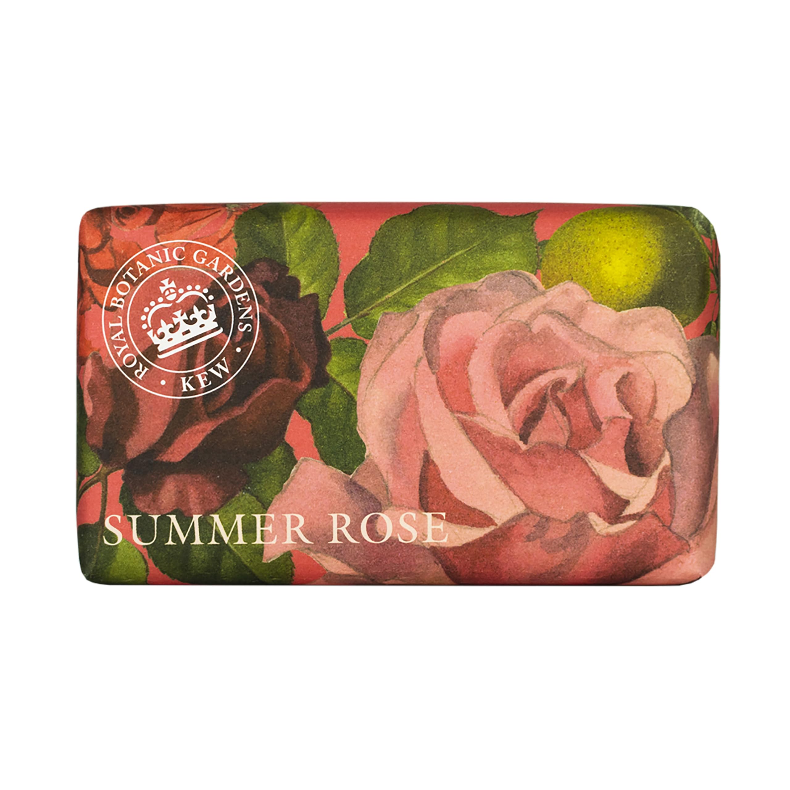Luxury Rose & Shea Butter Soap Bar - Botanical Gardens Kew Wrapped, Moisturizing Cleansing Soap for Face & Body, Summer Rose Scent (0.53 lbs) - Perfect for Spa Day, Romantic Gifts & Self-Care Routine