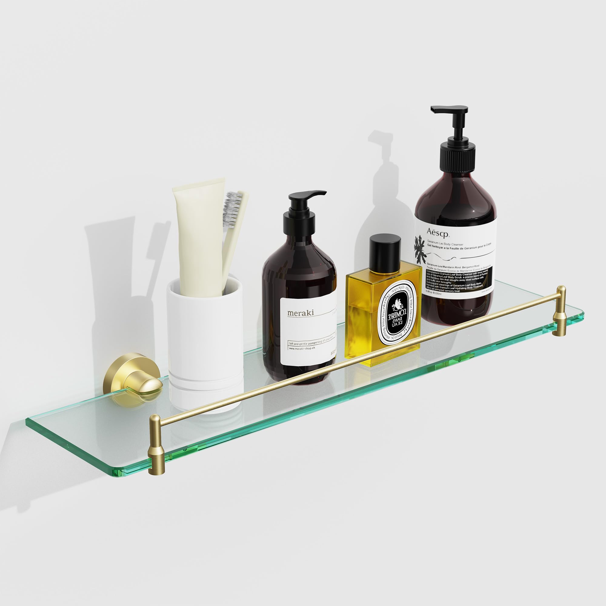 20-Inch Gold Tempered Glass Floating Shelf for Bathroom - Modern Stainless Steel Wall Mounted Storage Shelf | Perfect for Shower Organizer, Bathroom Decor & Small Space Storage Solution