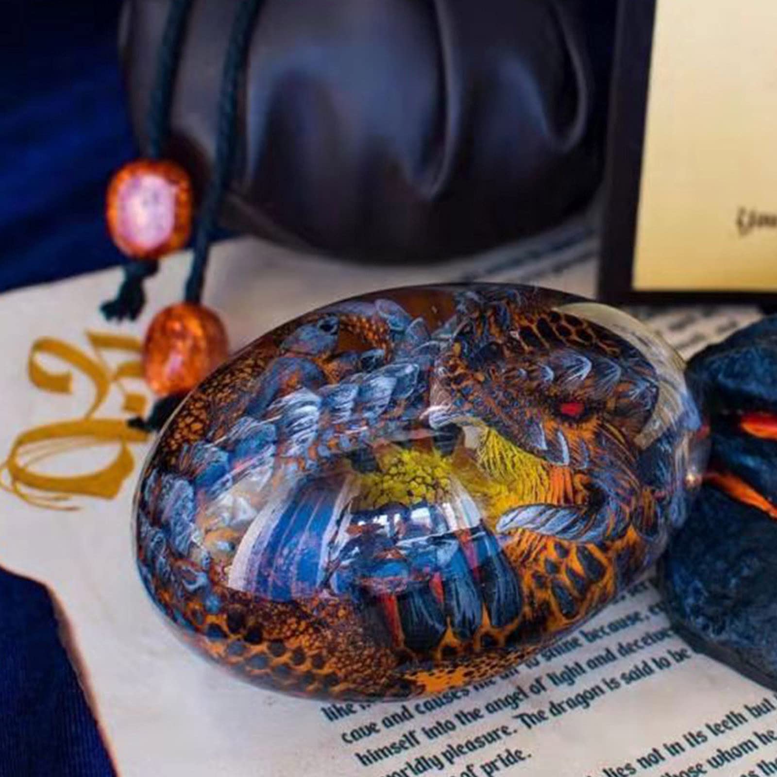 Lava Dragon Egg Crystal Sculpture - Handmade Resin Dragon Egg with Lava Base, Unique Home Decor & Collectible Gift for Fantasy Lovers | Perfect for Desk Display, Meditation Room, or D&D Game Decor