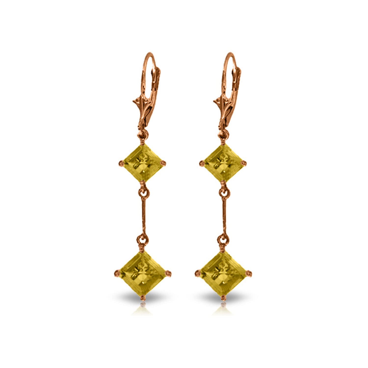 14K Solid Rose Gold Leverback Earrings with Natural Citrine Gemstones - Elegant Dangle Earrings for Women, Perfect for Weddings, Parties & Special Occasions