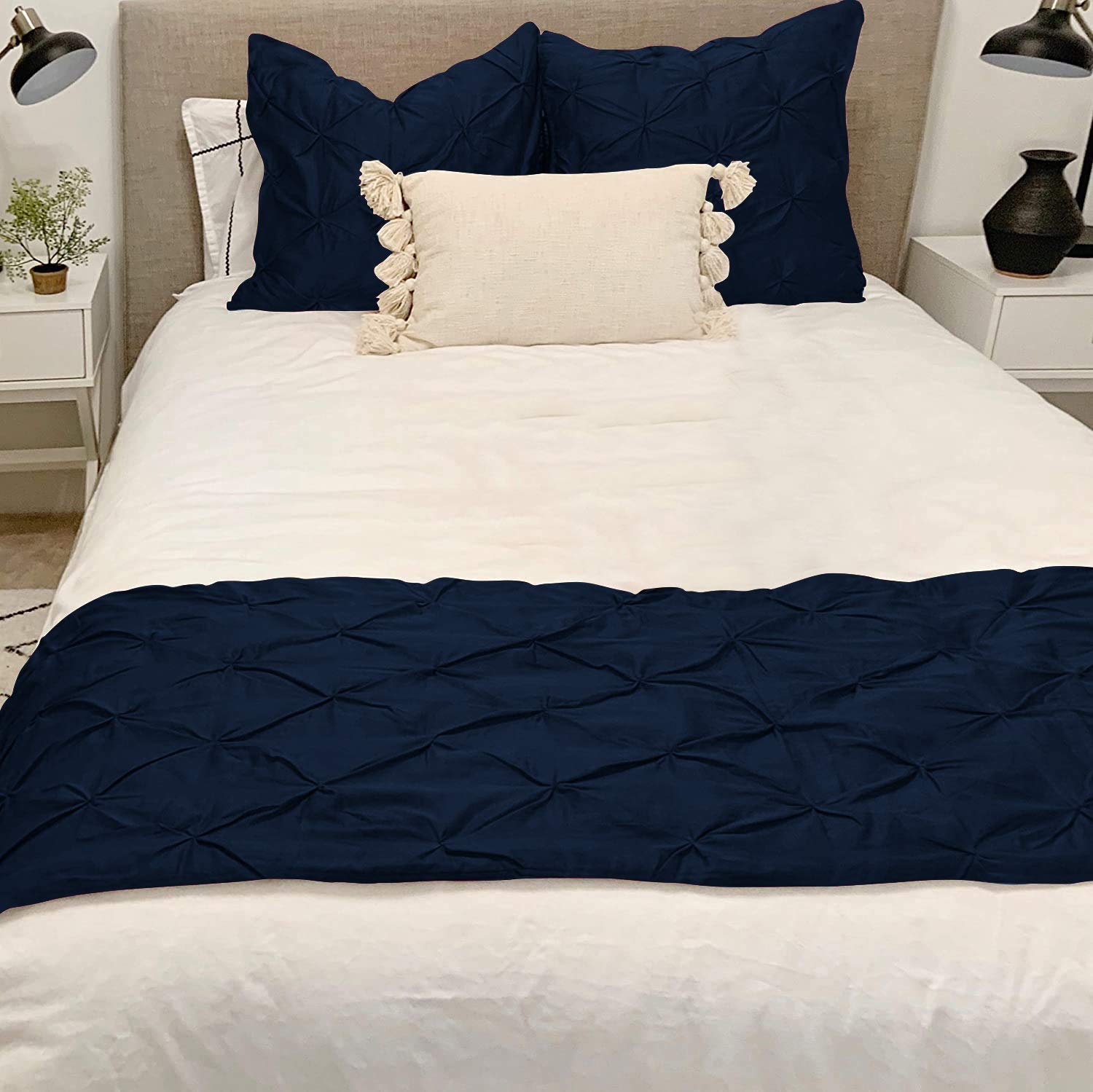 Luxury 100% Cotton 800 Thread Count Pinch Pleated Bed Runner - Twin Size Navy Blue Hotel Quality Bedding for Master Bedroom, Guest Room & Luxury Hotels
