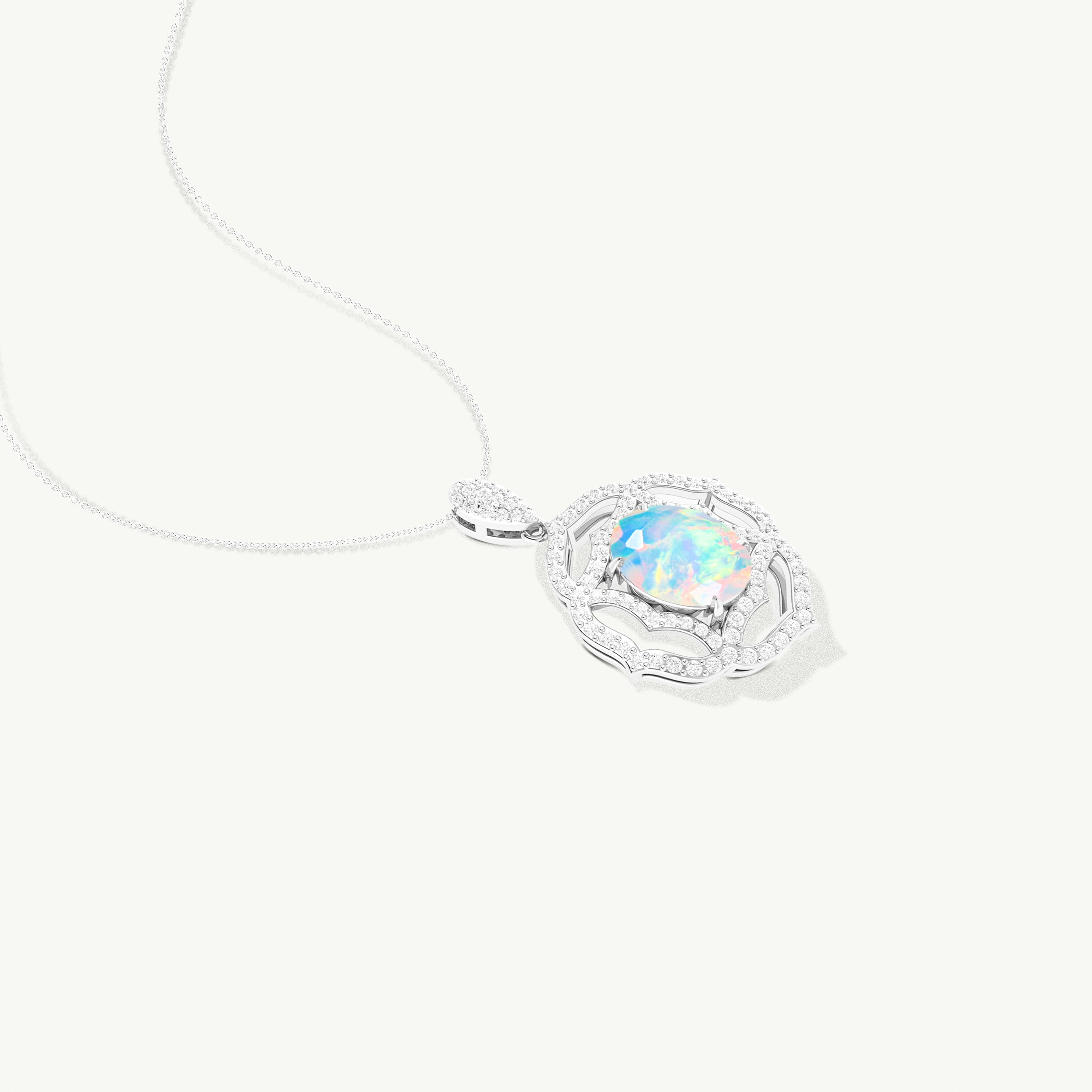 Multifire White Opal Gemstone Charm Pendant Necklace - Elegant Sterling Silver Jewelry for Women | Perfect for Weddings, Anniversaries & Special Occasions