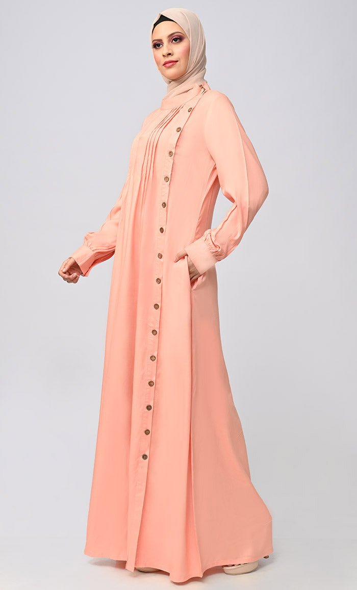 Soft Rayon Button Down Abaya with Pockets - Modest Muslim Dress for Women | Perfect for Prayer, Work & Everyday Wear