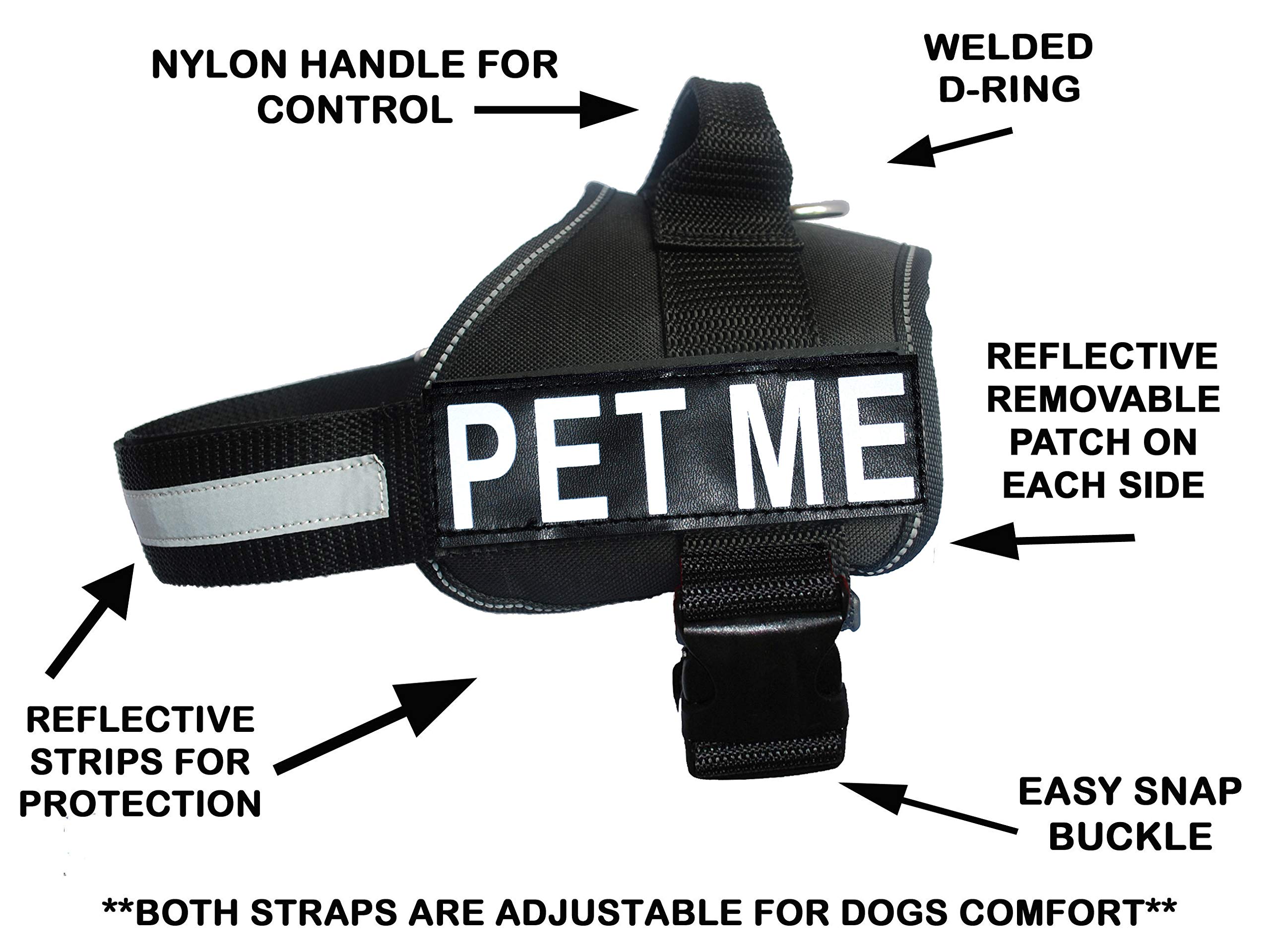 Doggie Stylz Adjustable Dog Harness with Removable Patches & Reflective Trim - Includes 2 PET ME Hook & Loop Patches (19