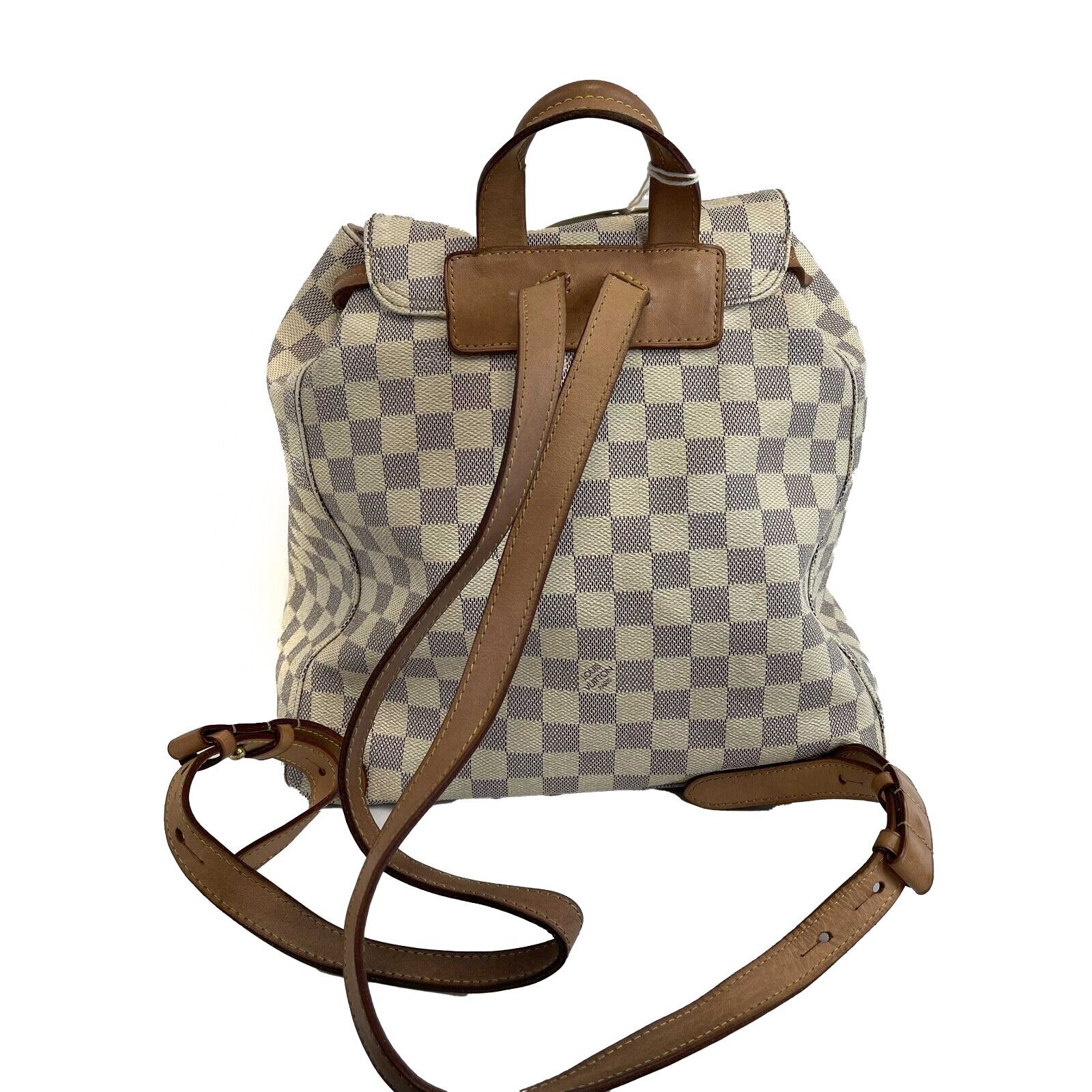 Louis Vuitton Damier Azur Sperone Backpack - Cream & Blue Top Handle Bag for Women | Stylish Designer Backpack for Travel, Work & Everyday Use