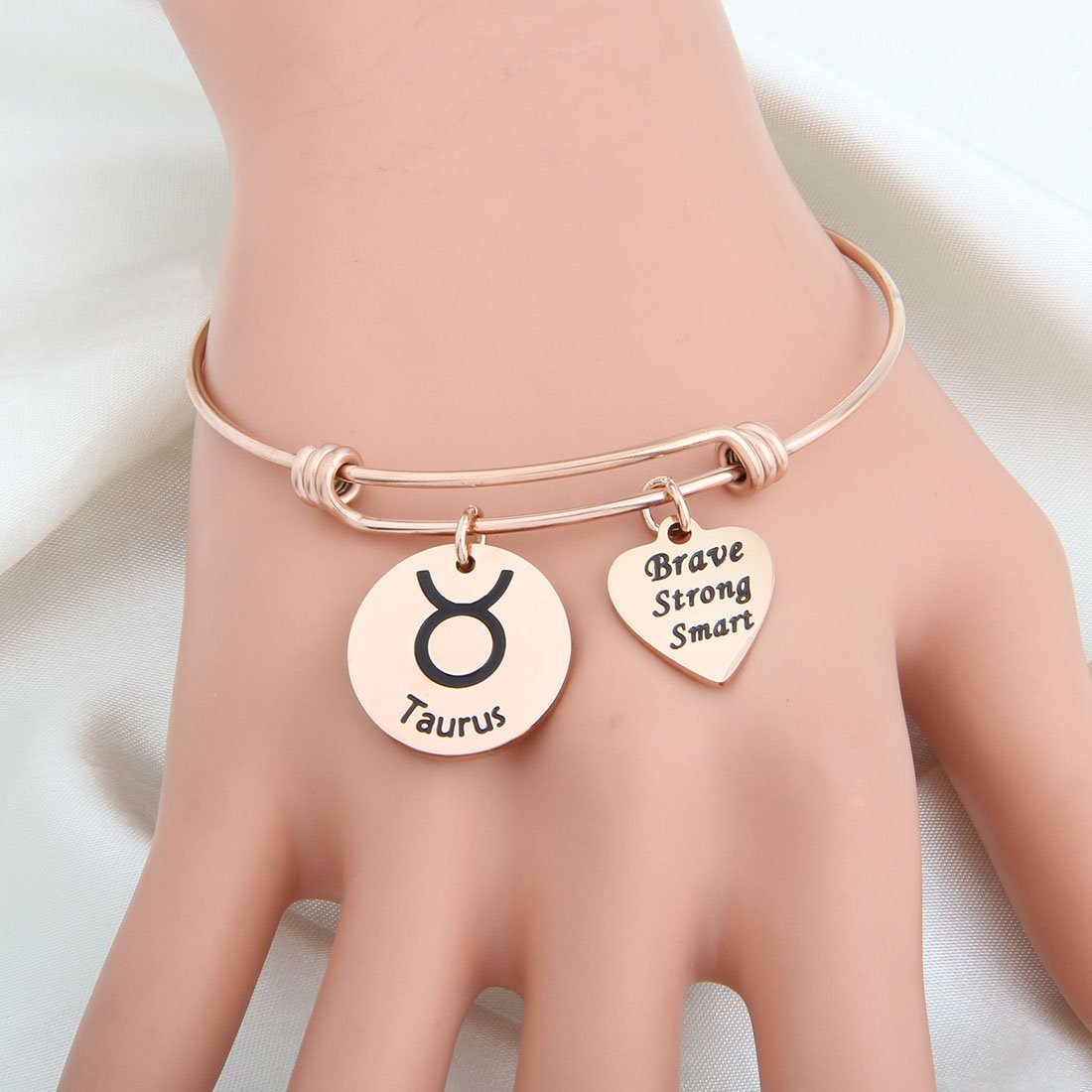 Rose Gold Zodiac Bracelet for Women - Expandable Bangle Birthday Gift