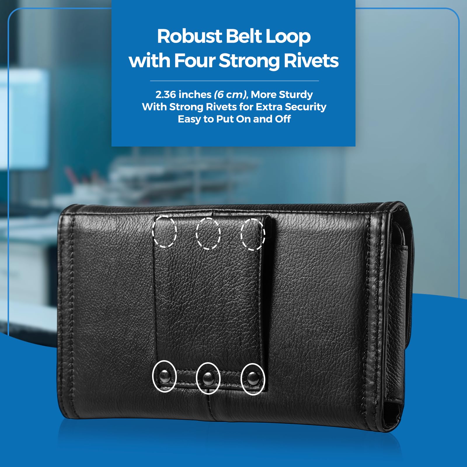 Premium Leather Phone Holster Belt Case - Compatible with iPhone 16 Pro Max/15 Pro Max/14 Plus & Samsung Galaxy A15/A25/S24 Ultra/S23+ - Secure Belt Clip Pouch for Everyday Carry (Black) - Ideal for Outdoor Activities, Work & Travel
