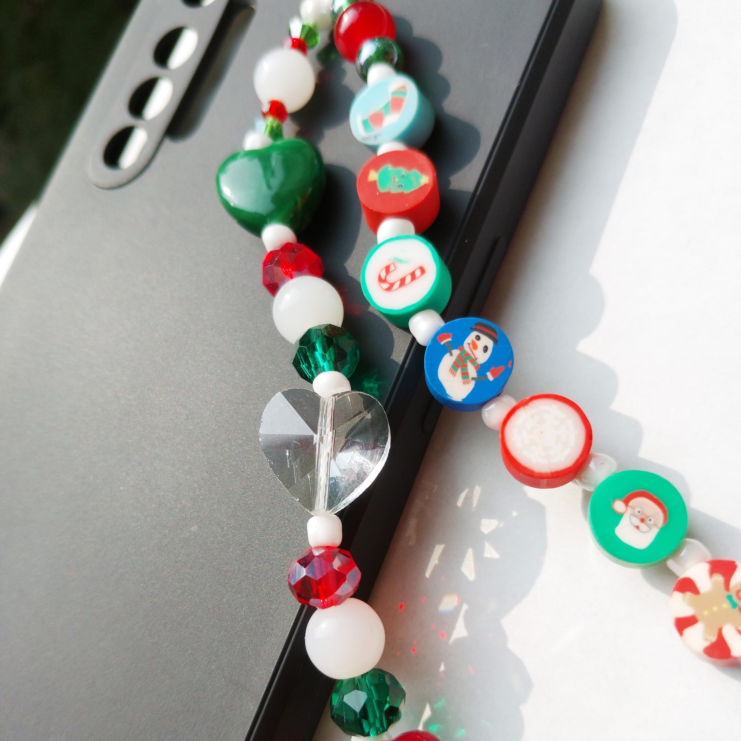 Handmade Christmas Phone Charm Lanyard with Crystal, Rubber & Glass Beads - Star Charm for Men, Women, Boys & Girls - Perfect for Holiday Gifts, Party Favors & Phone Accessories