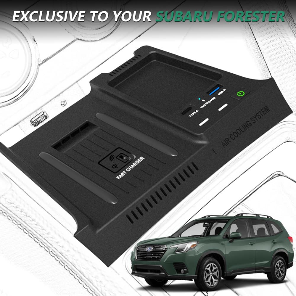 15W Qi Fast Wireless Car Charger for Subaru Forester 2019-2022 - Compatible with iPhone & Android Phones - Perfect for Road Trips & Daily Commutes