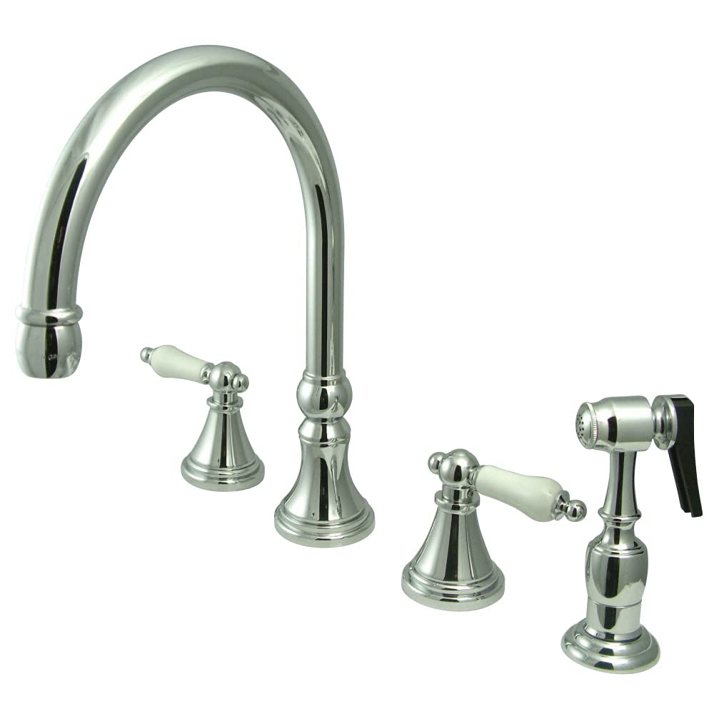 Kingston Brass KS2791PLBS Governor Deck Mount Kitchen Faucet with Brass Sprayer - 8.25 Inch Polished Chrome Finish - Perfect for Modern Kitchens & Bar Sinks