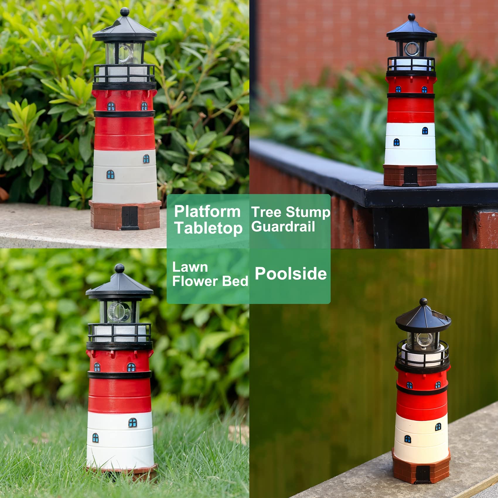Solar Powered Rotating Beacon LED Lighthouse Lamp - Classic Red Outdoor Decorative Light for Garden, Patio, Well Cover | Perfect Landscape Lighting & Unique Gift Idea for Coastal & Nautical Theme Decor