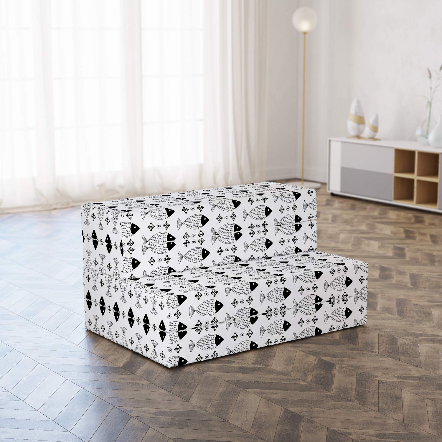 Ambesonne Black and White Foldable Mattress - Ocean Sea Life Design, 74.8