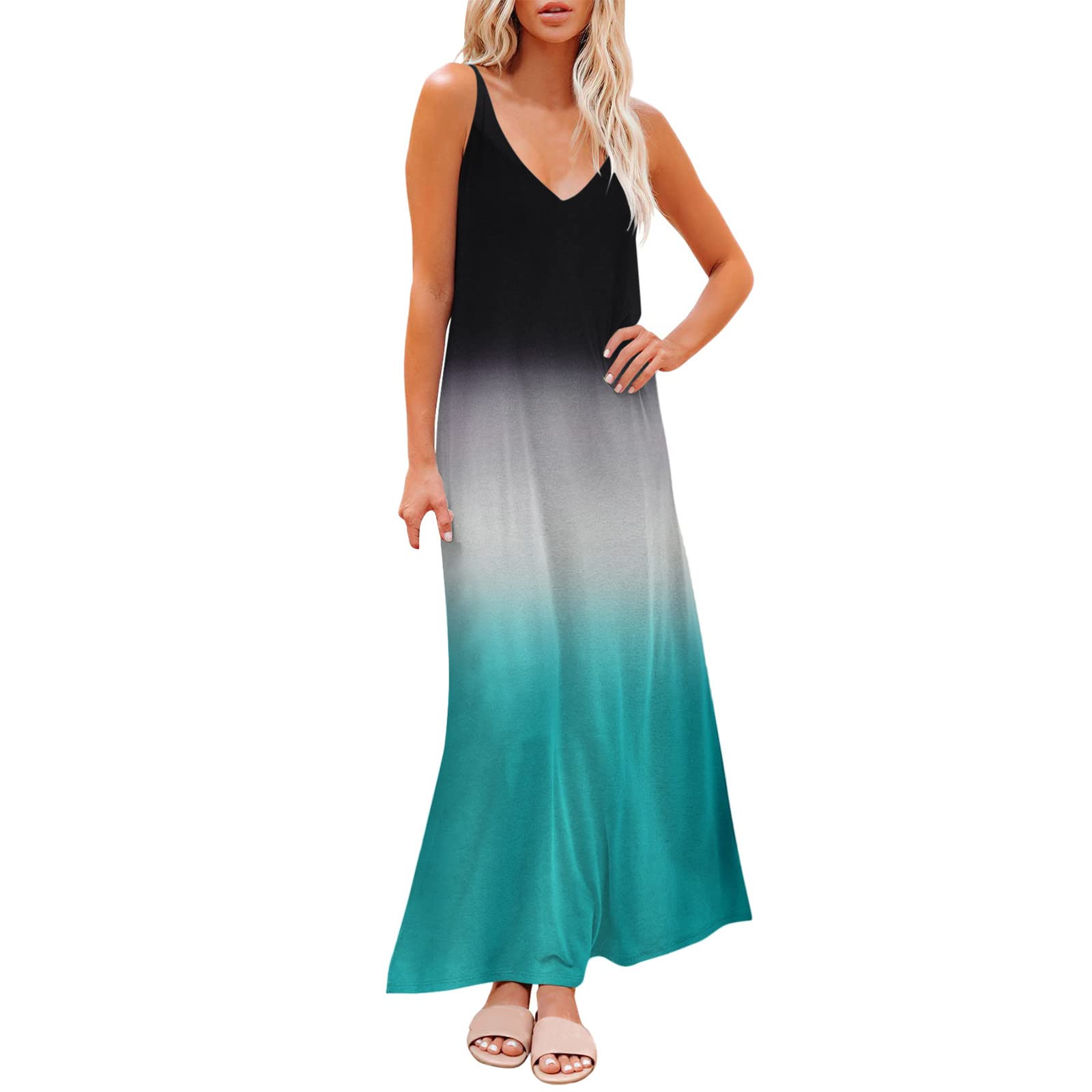 Twoker Women's Summer Casual Dress - Sleeveless V-Neck Loose Comfy Beach Dress Knee Length for Women | Perfect for Beach Outings, Vacations & Summer Parties