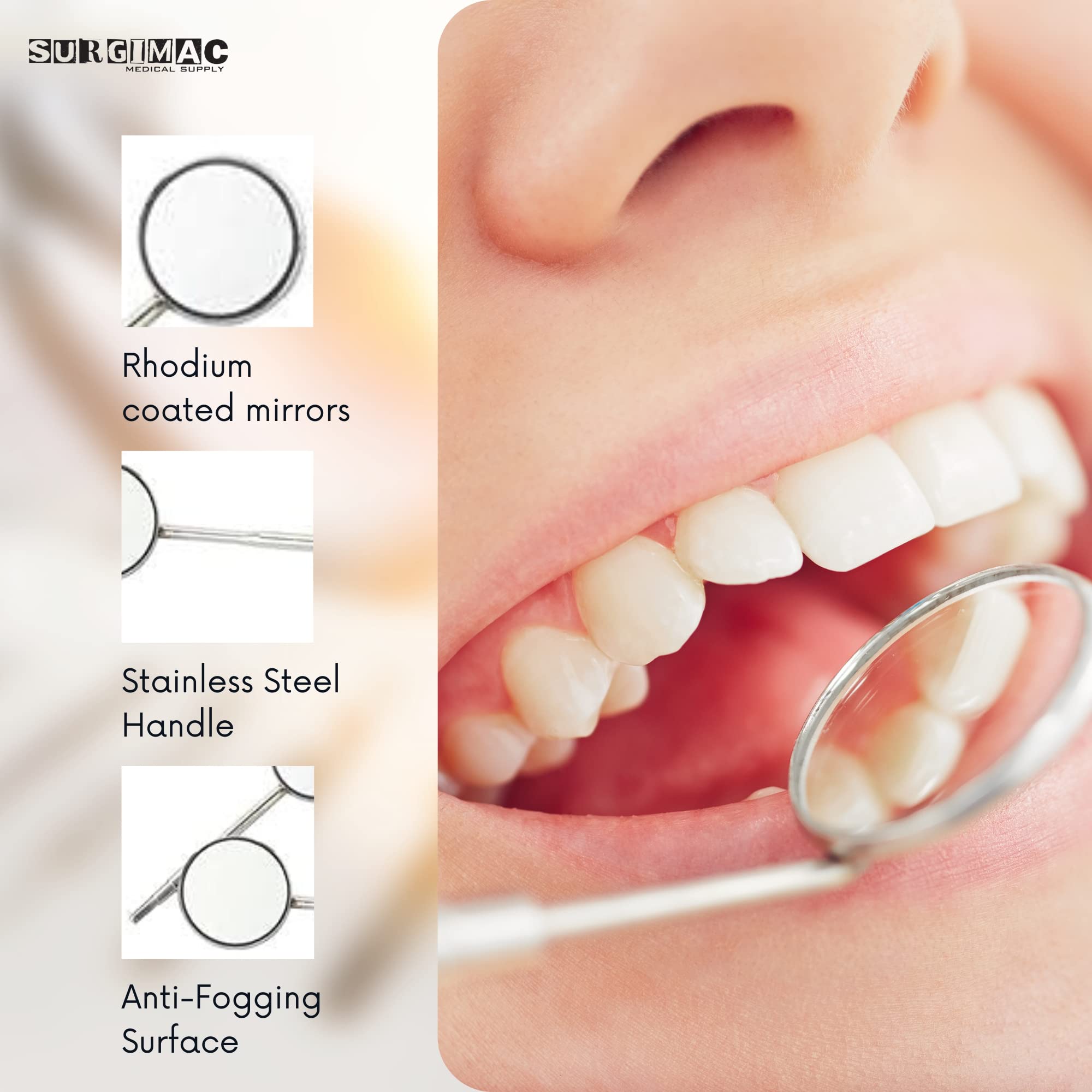 Premium Rhodium-Coated Dental Mirrors - 12Pcs/Box Front Surface Diagnostic Mouth Mirror for Dentists (Size 4/22mm) - Stainless Steel Cone Socket Intraoral Mirror for Dental Exams, Oral Surgery & Teeth Cleaning Procedures