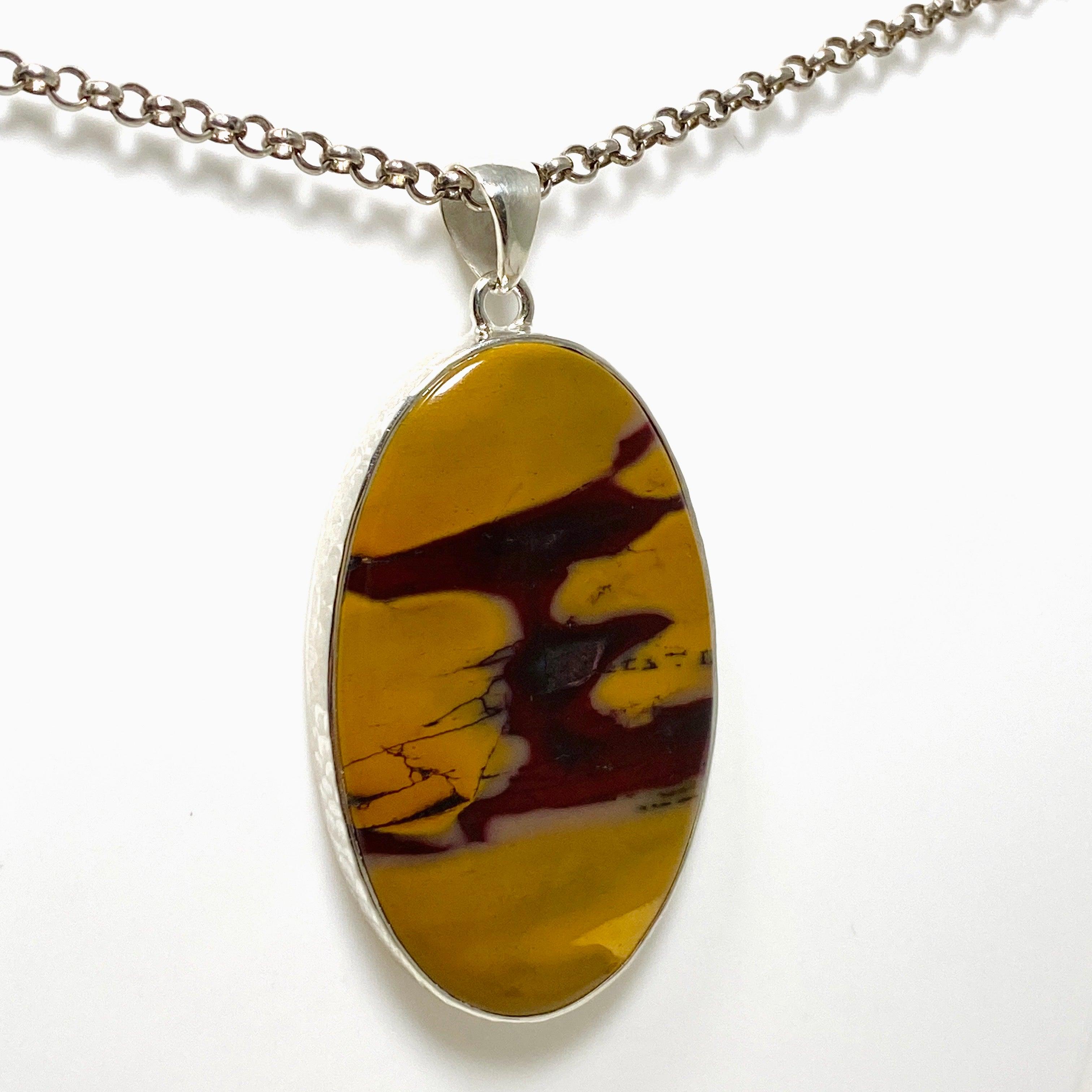 Natural Mookaite Oval Pendant Necklace - Handcrafted Hammered Sterling Silver Setting KPGJ4409 | Spiritual Jewelry, Healing Crystal Gift for Women, Meditation & Energy Work
