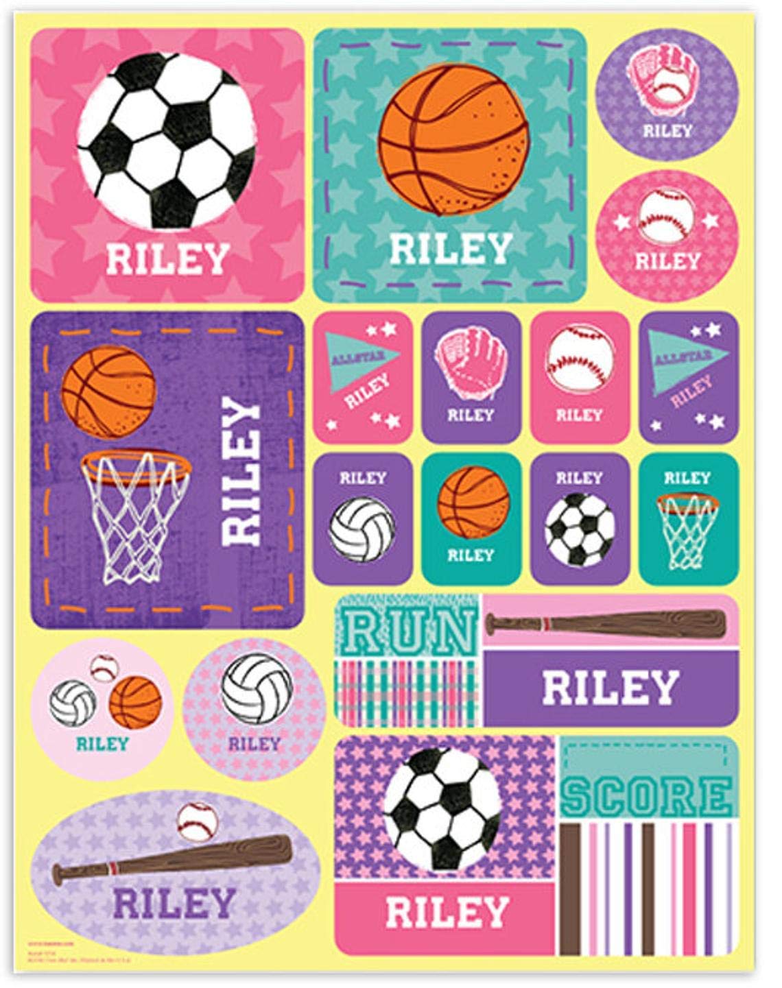 Custom Kids Stickers - Personalized Pink Sports Stickers for Children | Great for School Projects, Water Bottles, Laptops & Scrapbooking