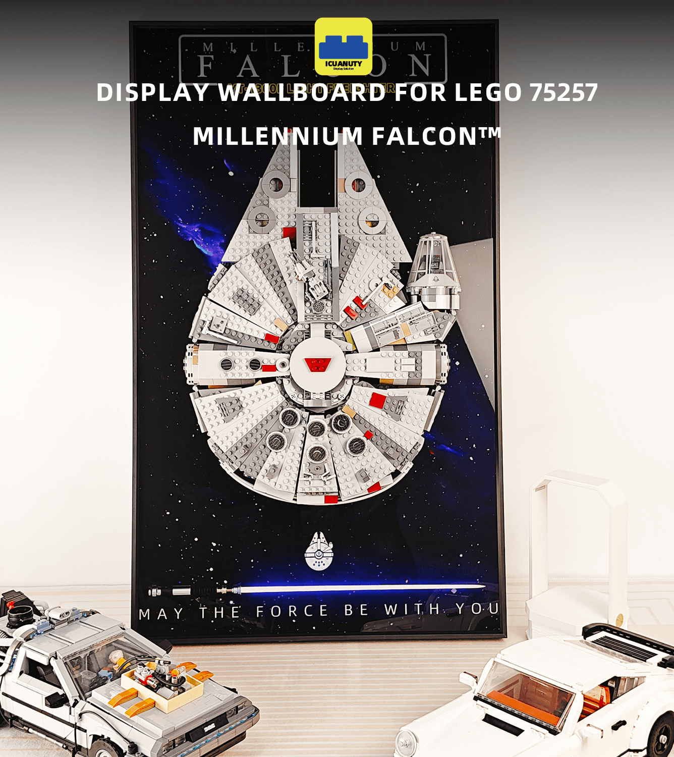 Lego 75257 Star Wars Millennium Falcon Display Wall Frame - Premium Hanging Shelf for Lego Star Wars Collectibles - Perfect for Home Office Decor & Gift for Star Wars Fans