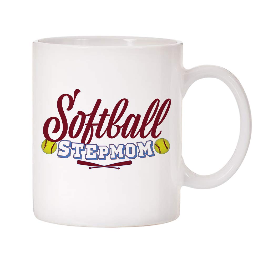 Sports Family 11oz Ceramic Coffee Mugs - Softball & Stepmom Design - Perfect for Hot Drinks, Office Use & Gift Giving