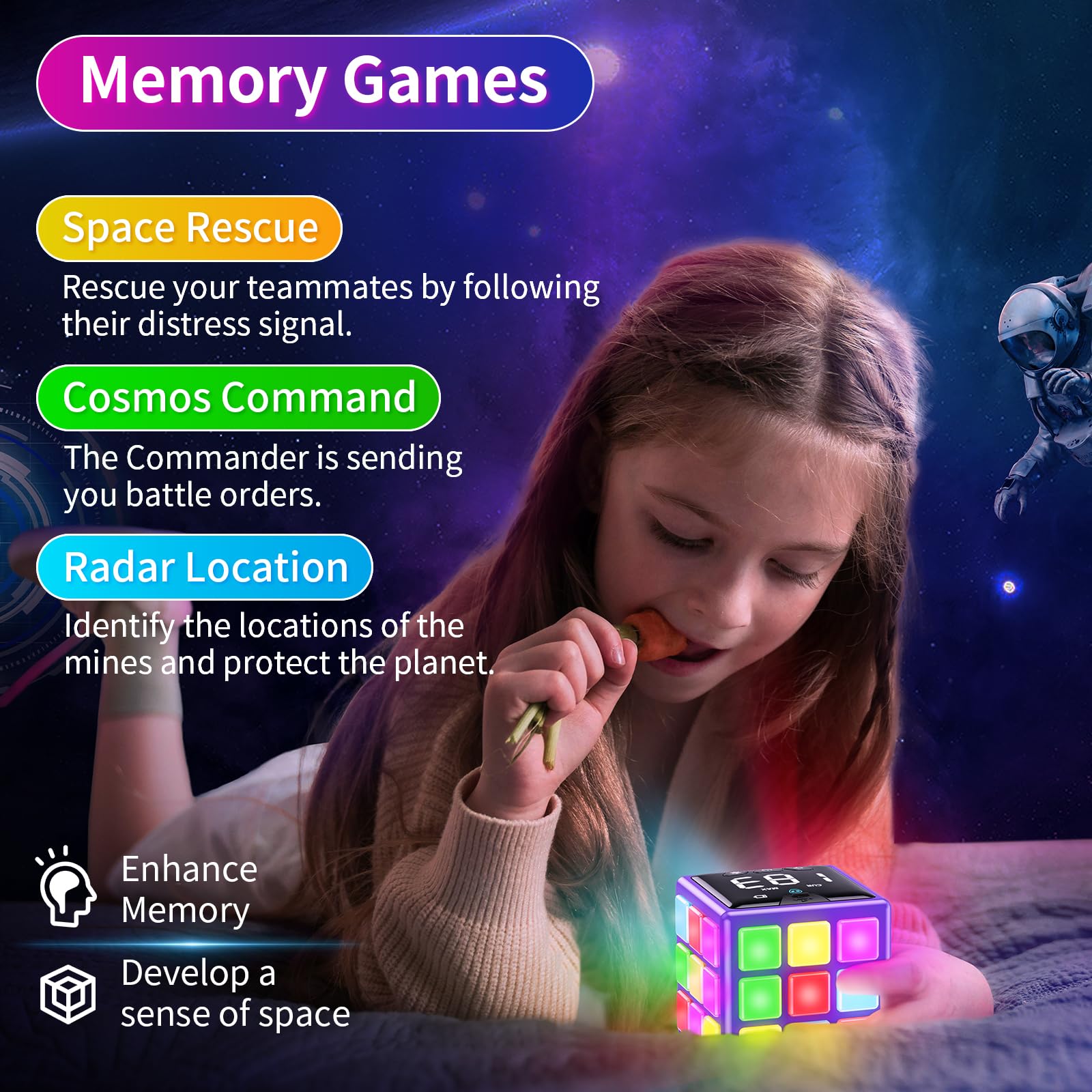 Rechargeable 15-in-1 Game Cube - Fun Brain Memory & Speed Games for Kids Ages 6-12 | Perfect Christmas Birthday Gift for Boys & Girls | Cool Electronic Toy with Score Screen (Purple) | Great for Travel, Parties & Family Game Nights