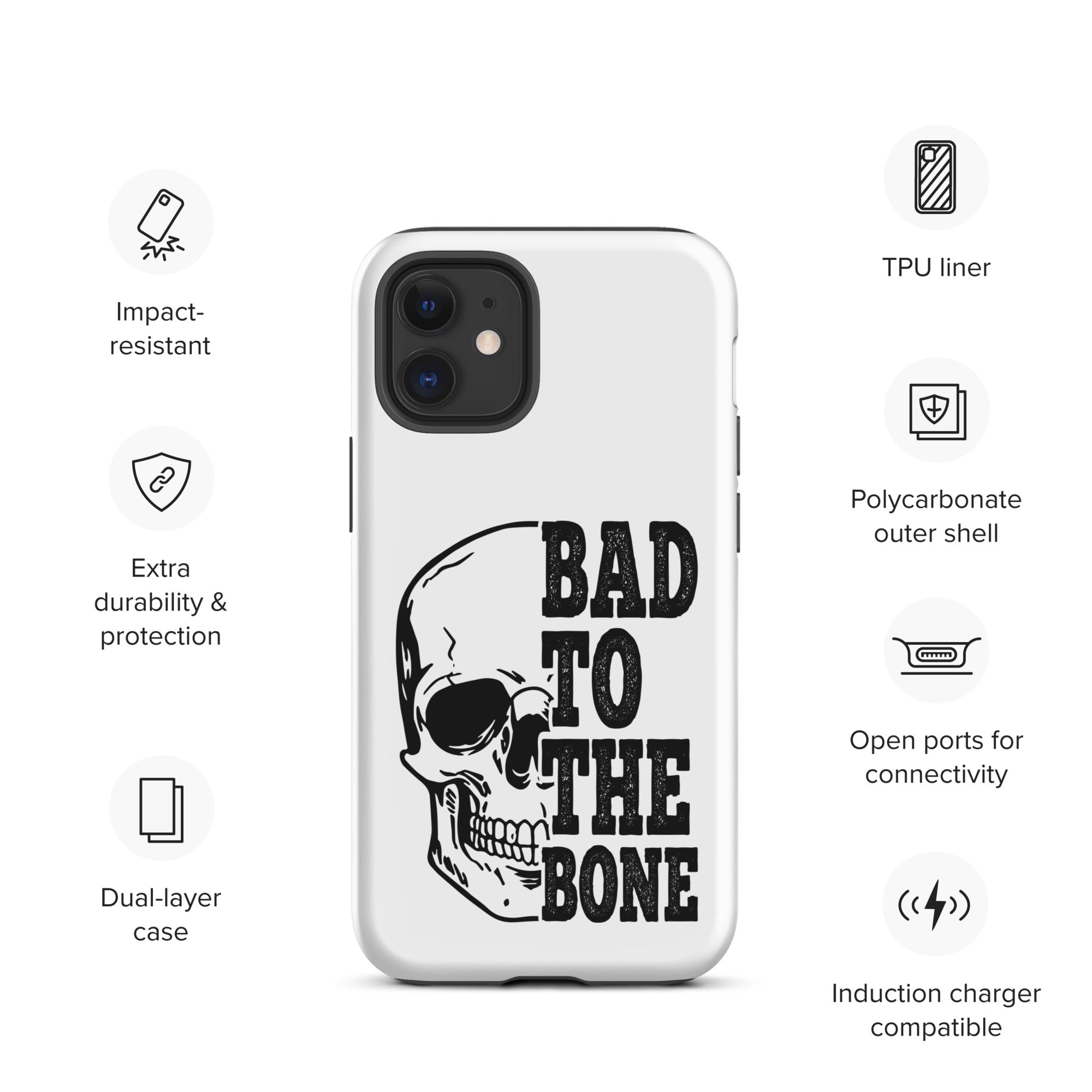 Bad To The Bone Tough iPhone Case - Heavy Duty Protective Cover for iPhone 14/13/12/11 Pro Max - Shockproof & Drop Proof - Perfect for Outdoor Adventures, Construction Work & Extreme Sports