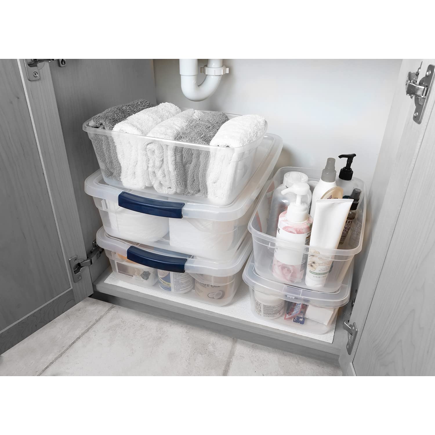 Rubbermaid Cleverstore Clear 41 QT (6-Pack) Stackable Plastic Storage Containers with Durable Latching Lids - Perfect for Pantry Organization, Kitchen Storage & Home Clutter Control
