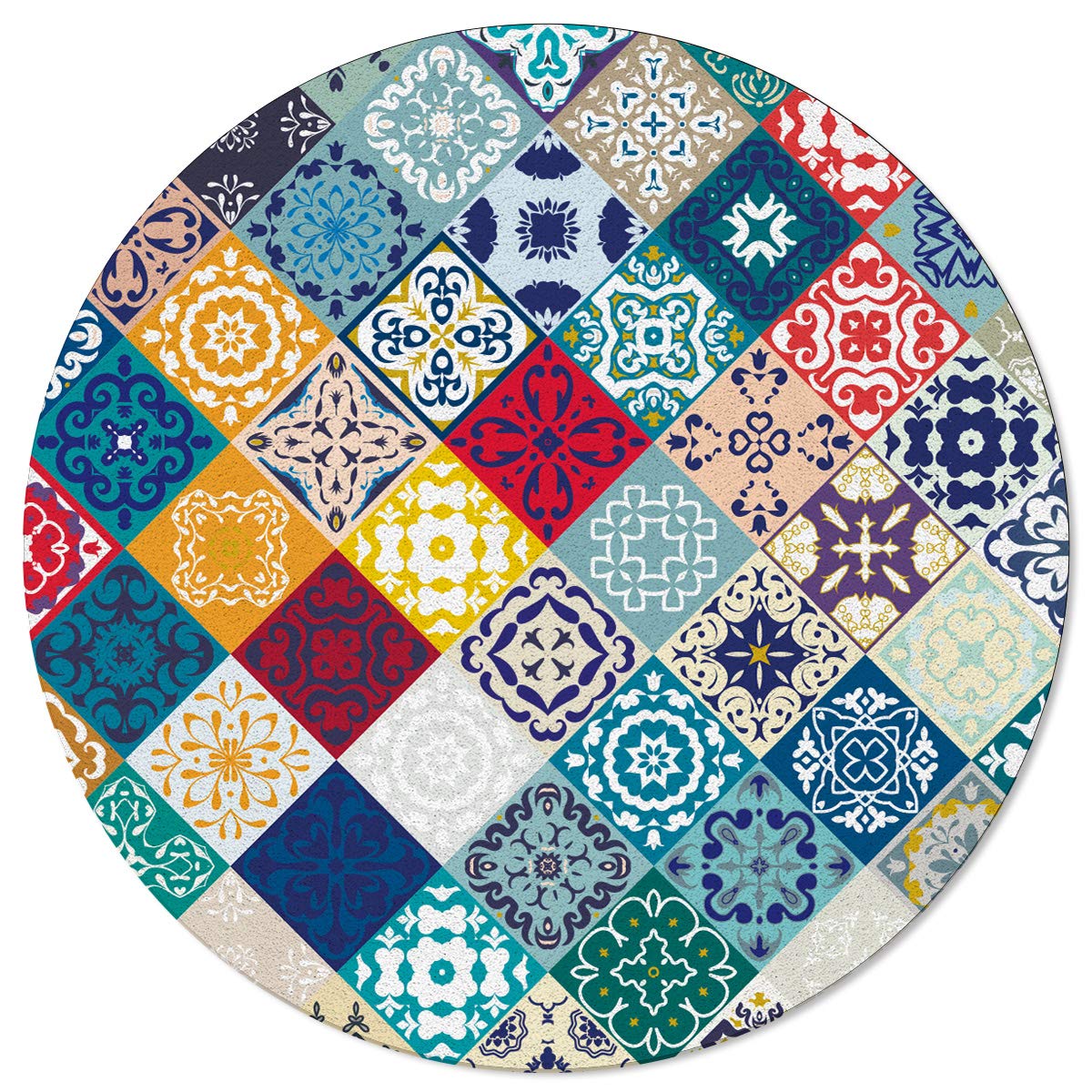 Savannan 5ft Round Non-Slip Area Rug - Soft Cozy Bohemian Floral Paisley Design for Bedroom, Living Room, Dorm & Office - Perfect for Boho Chic Home Decor & Floor Protection