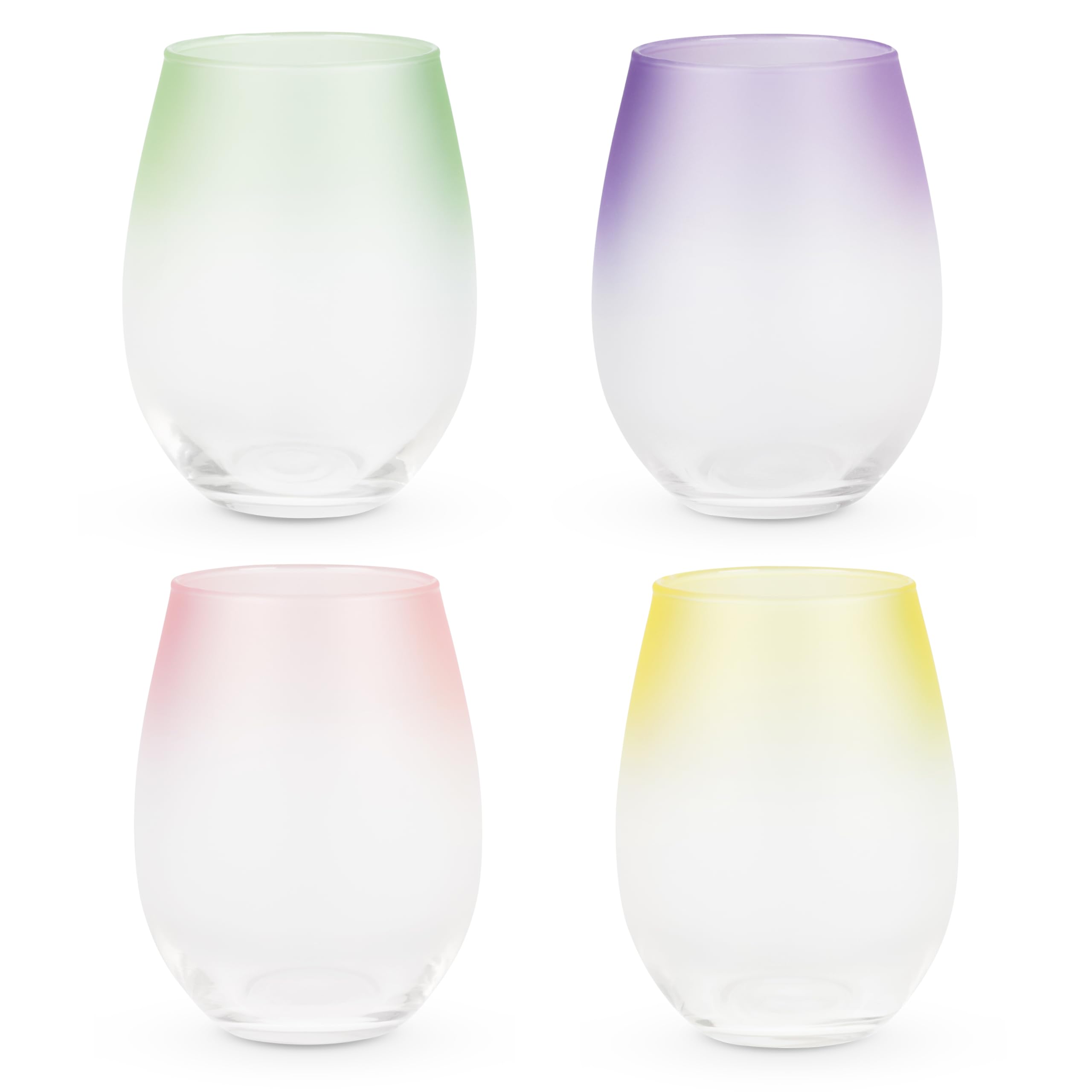 Blush Frosted Ombre Stemless Wine Glasses Set of 4 - 12oz Elegant Glass Cups for Wine, Cocktails & Beverages - Perfect for Outdoor Parties, Weddings & Home Entertaining