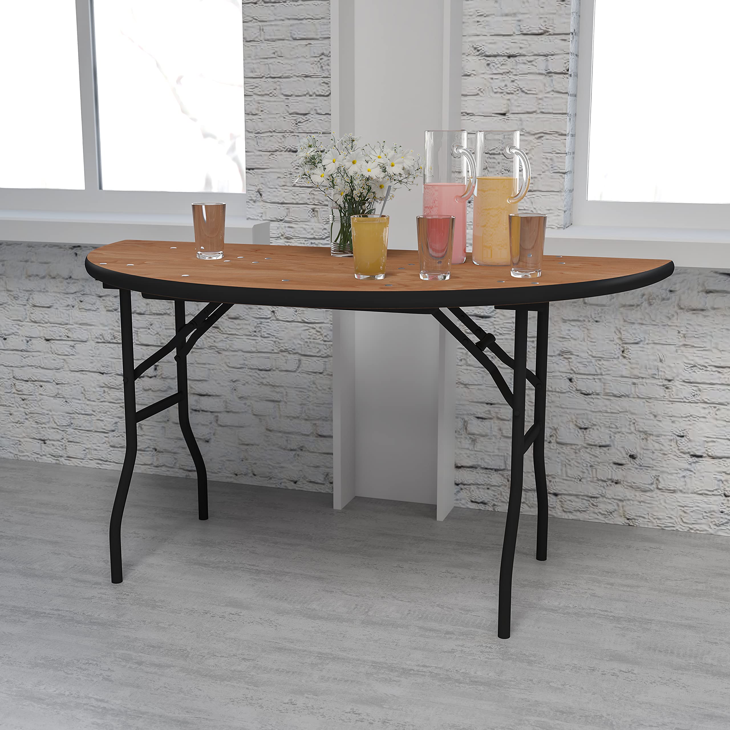 5-Foot Half-Round Wood Folding Banquet Table - Sturdy Portable Event & Catering Table for Weddings, Parties & Outdoor Gatherings