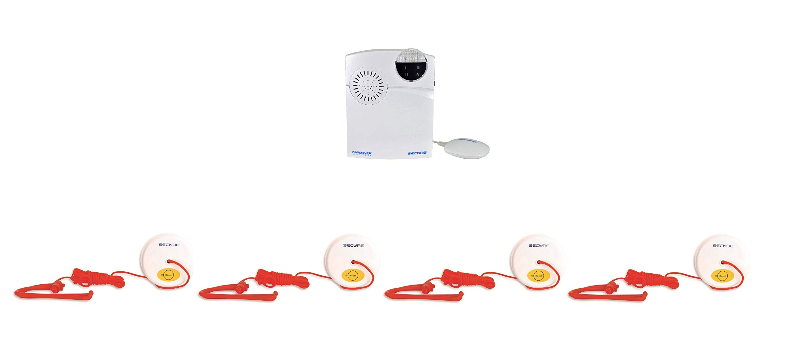Wireless Caregiver Alert System with Bed Shaker & 4 Pull Cord Transmitters - Fall Prevention & Patient Safety Device for Elderly & Disabled - Ideal for Home Care, Nursing Homes & Assisted Living Facilities