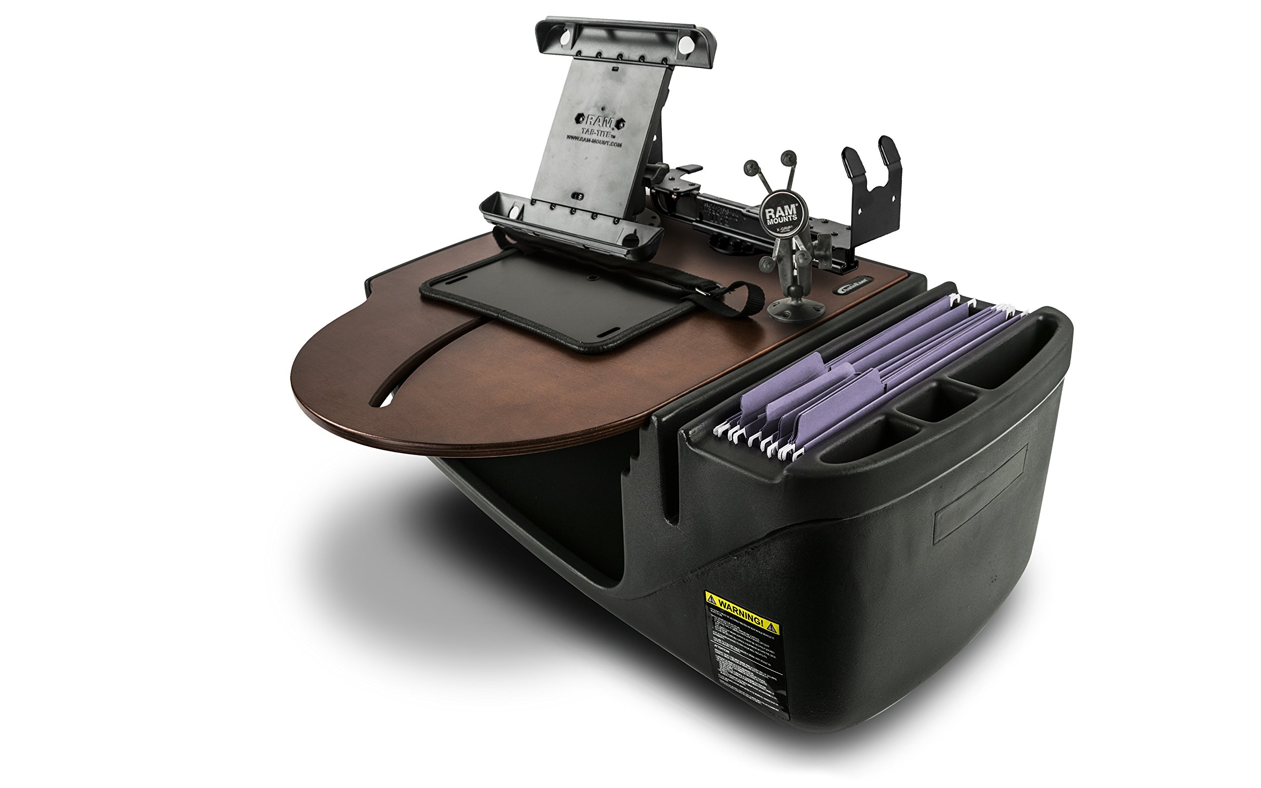 AutoExec AUE49350 RoadMaster Car Desk - Mahogany Finish with Phone Mount, Printer Stand & Tablet Holder for Office, Travel & Remote Work