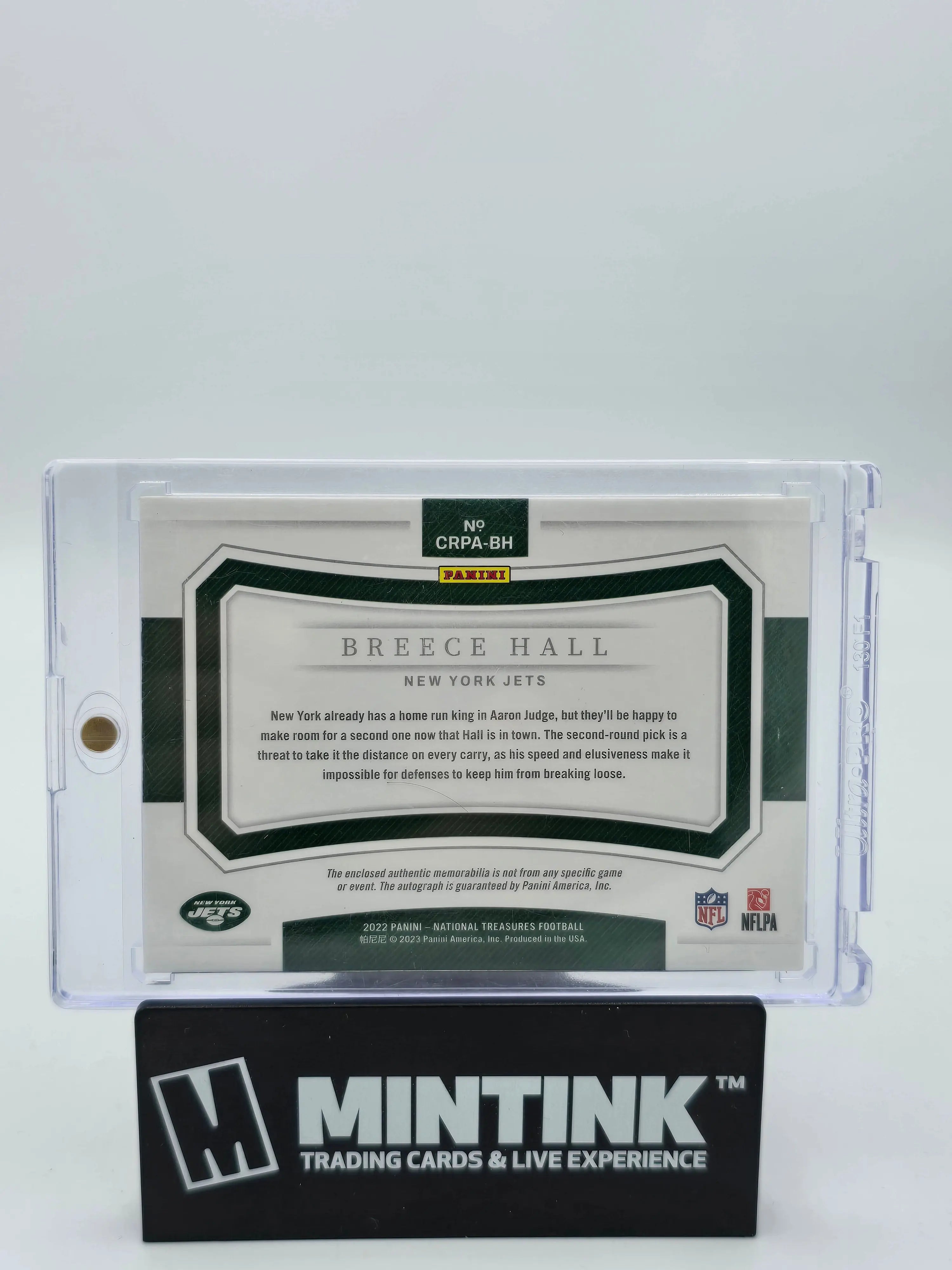 2022 Panini National Treasures Breece Hall Rookie Patch Autograph Card /49 - NFL Collectible for Fans & Investors - Perfect for Display, Trading, and Memorabilia Collections