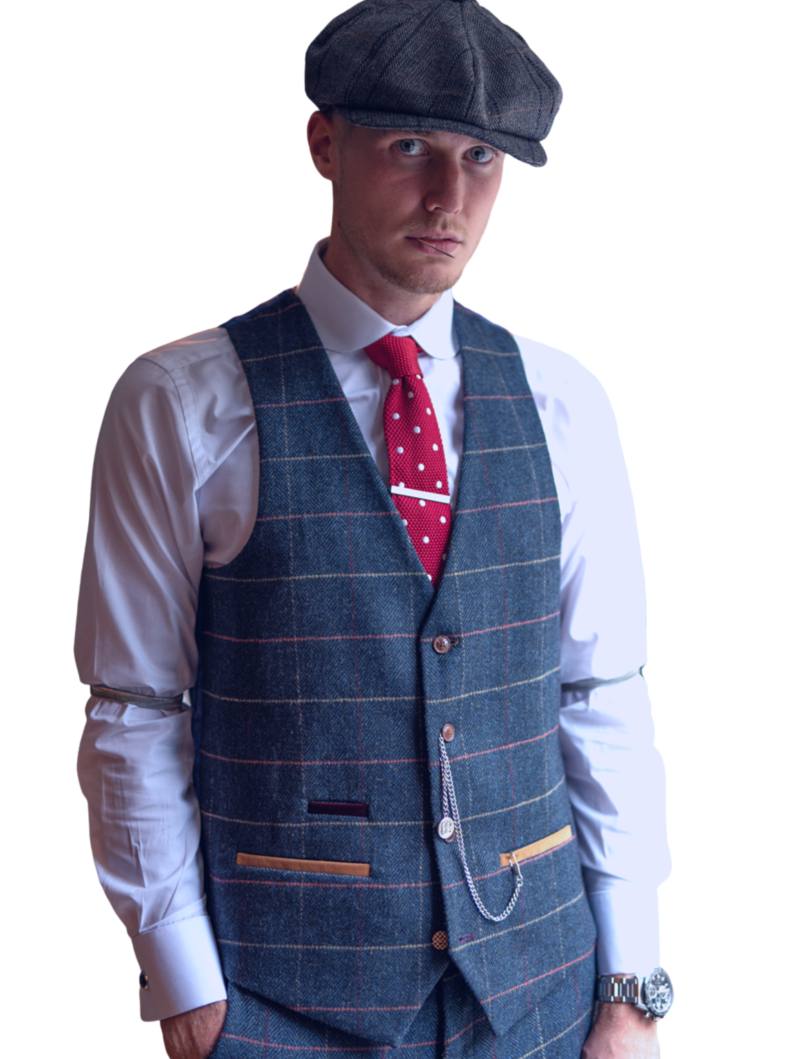 Marc Darcy Eton Navy Blue Tweed Check 3-Piece Suit for Men | Classic British Style Formal Wear | Perfect for Weddings, Business Meetings & Special Occasions